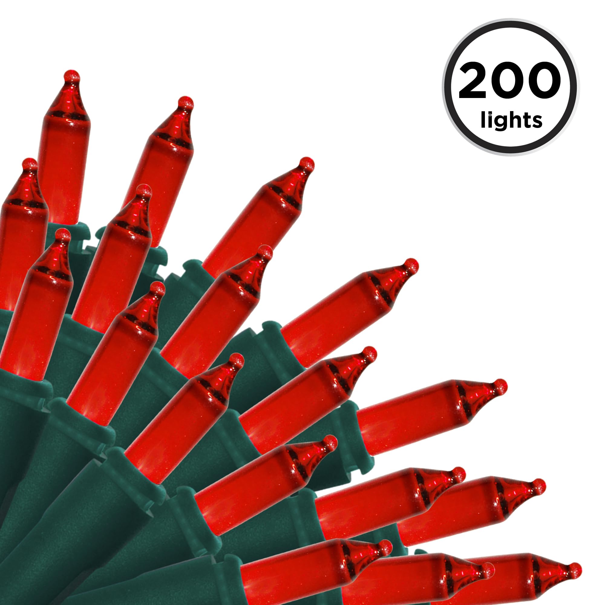 Brite Star Mini String Christmas Lights, 100 Count, Red, 22 ft, Indoor/Outdoor, Green Wire, Model 37-342-20, Set of 2