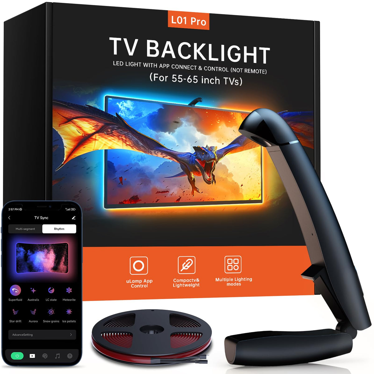 FFJ TV LED Backlight, 14.7ft Cuttable TV Lights That Change with TV for 55-65 Inch Screen and PC Monitor, TV Backlight with Sens