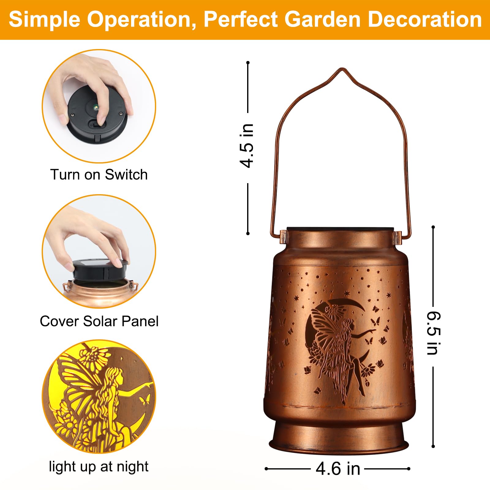 Solar Lantern Outdoor Hanging Waterproof Outside Metal Openwork Hummingbird Pattern Birthday Gifts For Women Mom Landscape Lights For Porch Garden Yard Patio Pathway Decor(Fower Fairy)