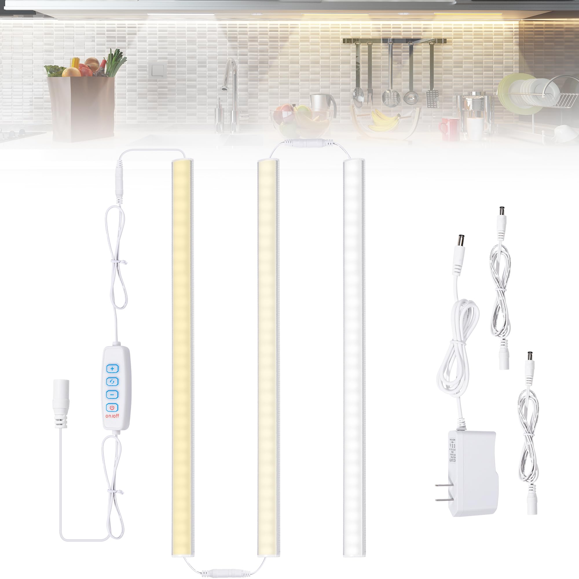 JUSJUBR Under Cabinet Lighting, 3 Pcs Dimmable LED, 12 Inch, Aluminum, 3 Color Temperatures
