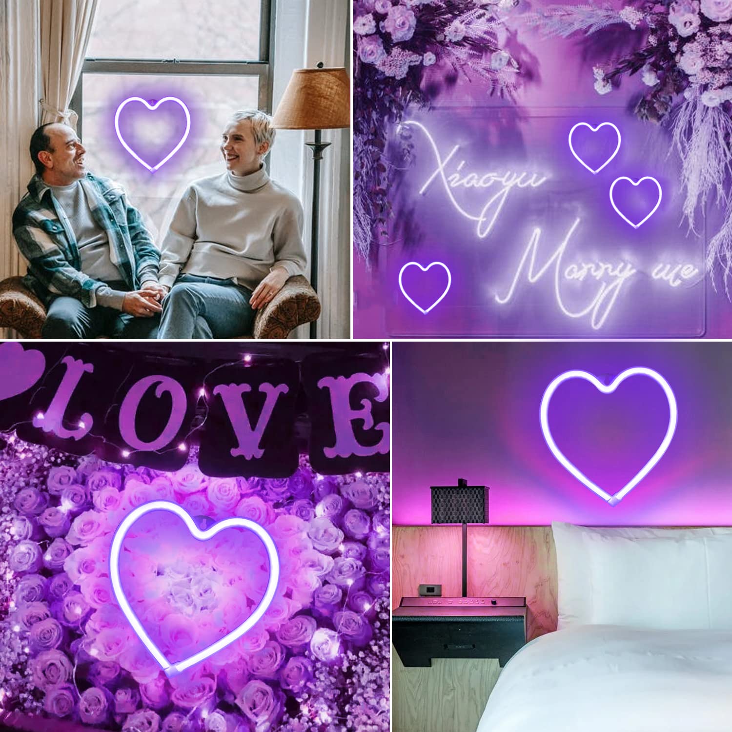 Vicila Purple Heart Neon Sign - USB/Battery Operated Night Light for Bedroom, Festival, Party Decor