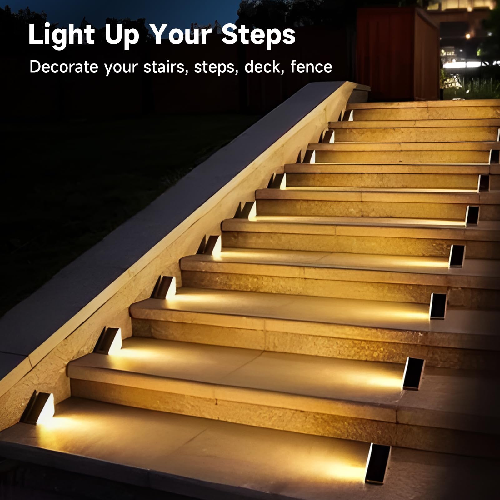 CIYOYO Solar Step Lights, 12 Pack Waterproof LED Outdoor Deck Light, Warm White/7 RGB Colors, Model BZ01
