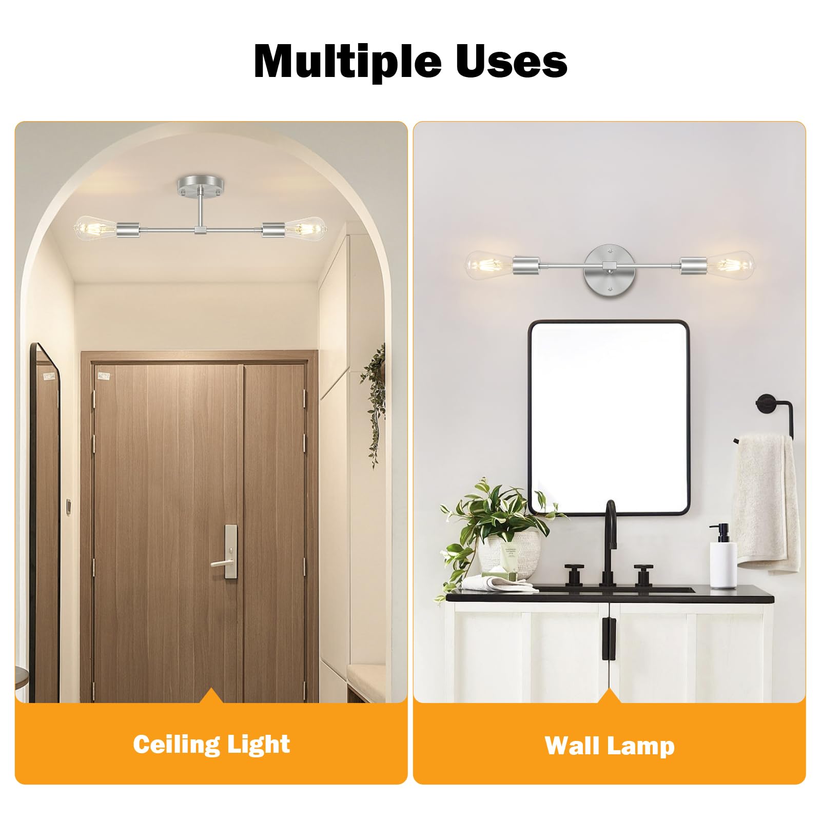 Fadimikoo 2-Light Brushed Nickel Vanity Lights For Bathroom, Silver Bathroom Lighting Fixtures Over Mirror, Modern Indoor Wall S