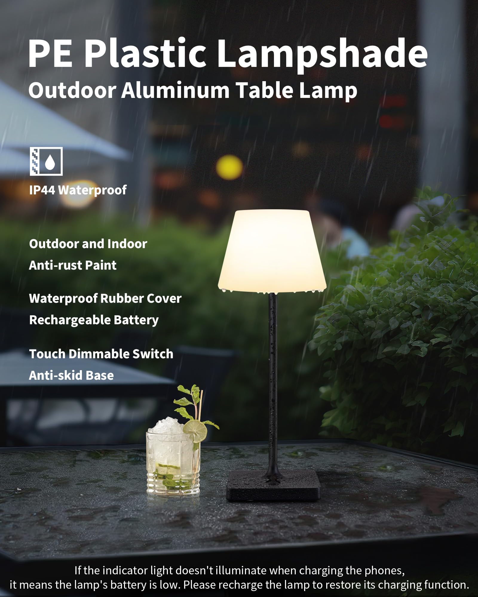 Newsee Outdoor Waterproof Cordless Table Lamp, 4000Mah Portable Rechargeable Battery Powered Dimmable Led Touch Table Light, Mod