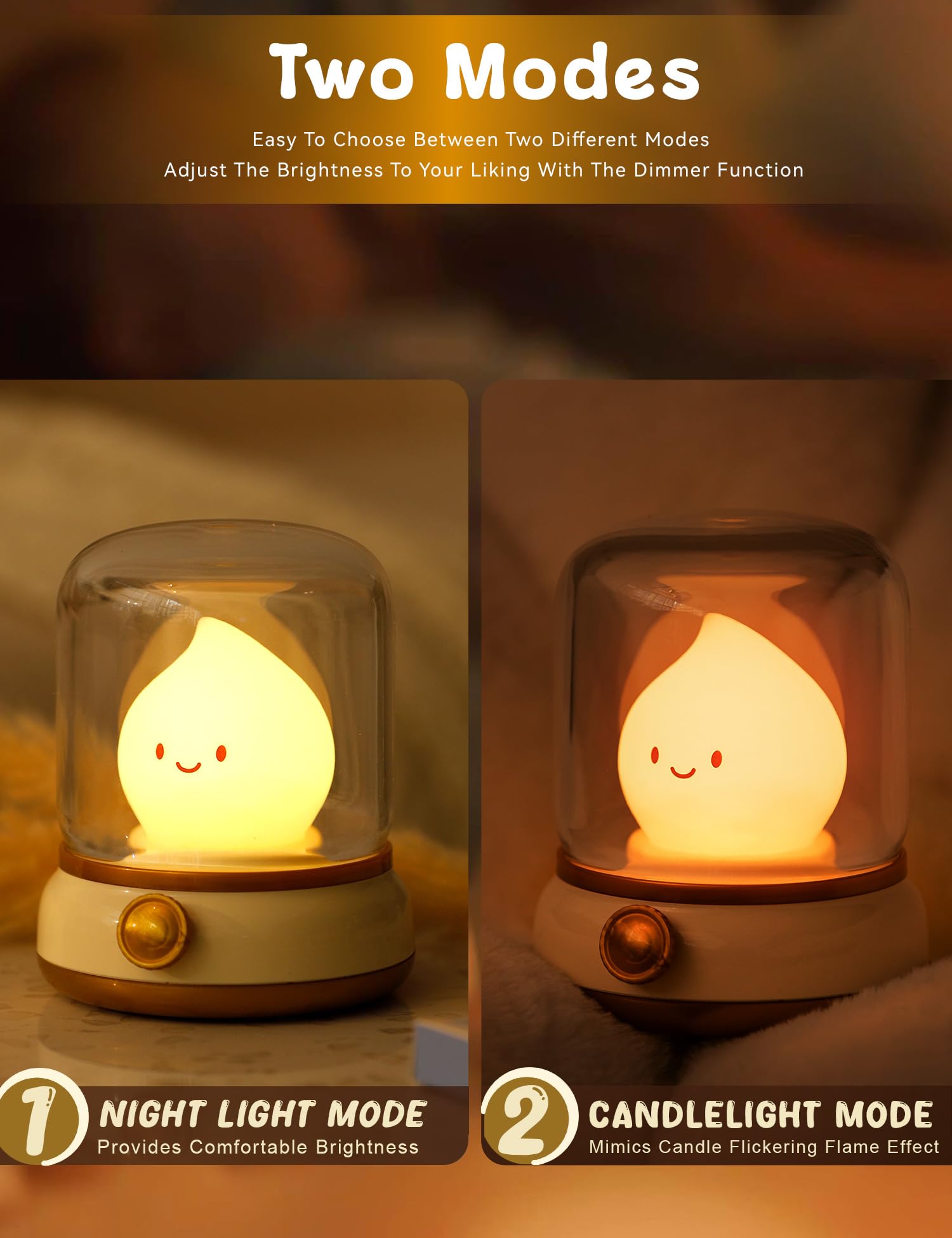 Wanidea Cute Flameless Candles Lamp, Kids Night Light,Candle Warmer Lamp,Decor,Adjustable Dimmable Rechargeable Night Light For