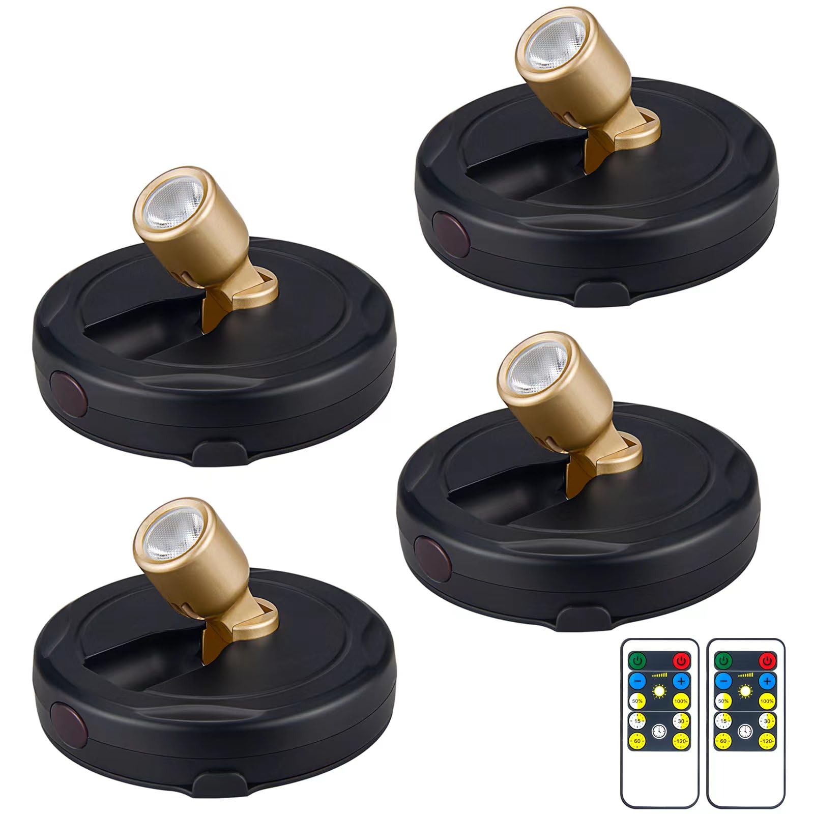 BERGUSTCH Battery Powered LED Spotlight, Wall Picture Light, Indoor Uplighting, Puck Lights with Remote, Picture Frame Lights, D