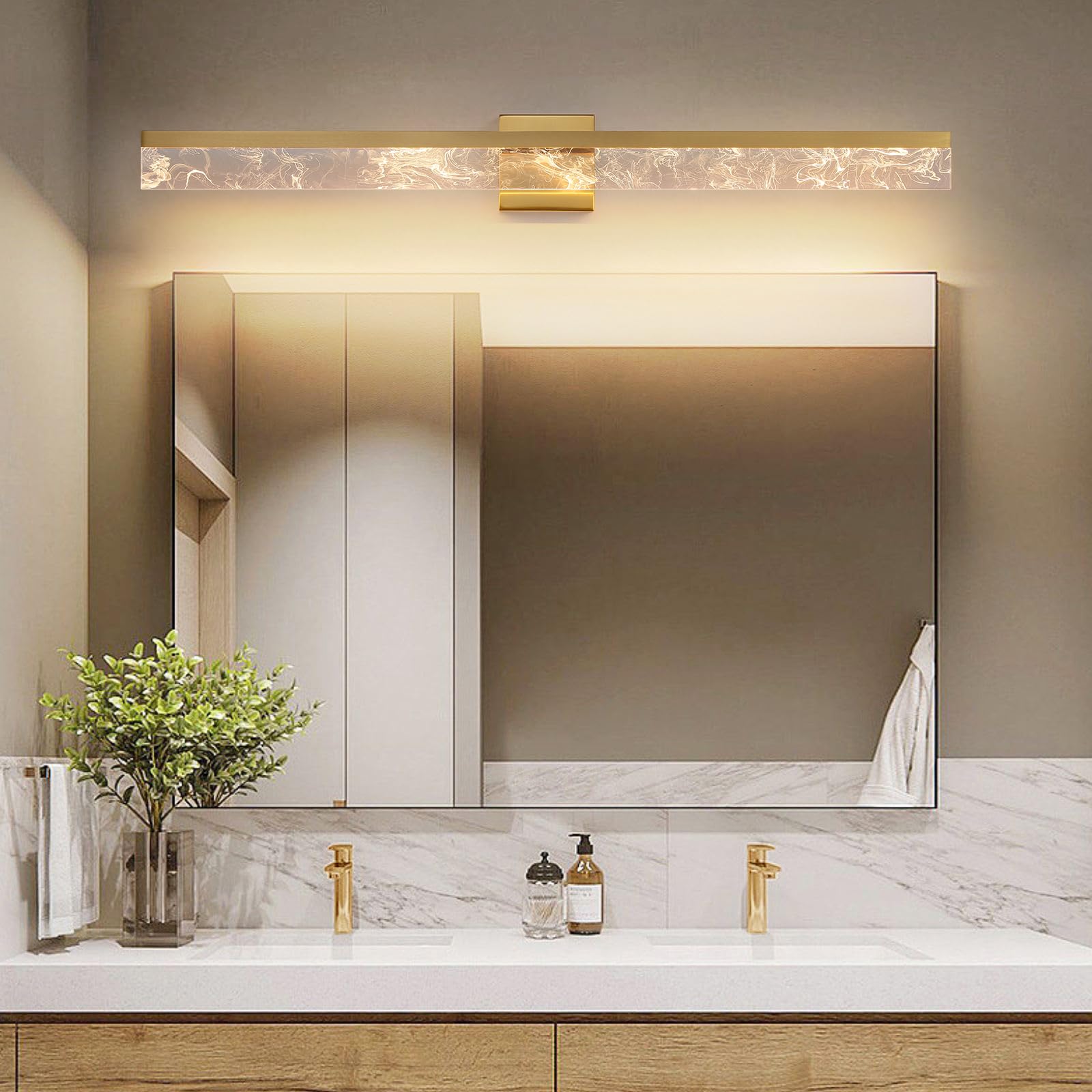AIJIASI Bathroom Light Fixtures, 39 Inch Brushed Gold LED Vanity Light Bar, Dimmable, Acrylic, Model 8205WL-39GD-US