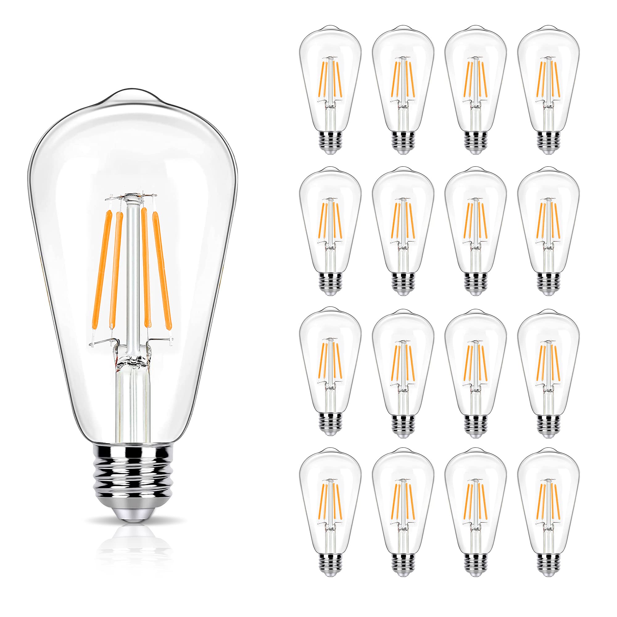 Winsaled 16 Pack Led Edison Bulbs 40W Equivalent, 4 Watt Led Filament Bulb, 2200K Amber Light St19 Light Bulb, 450Lm E26 Vintage