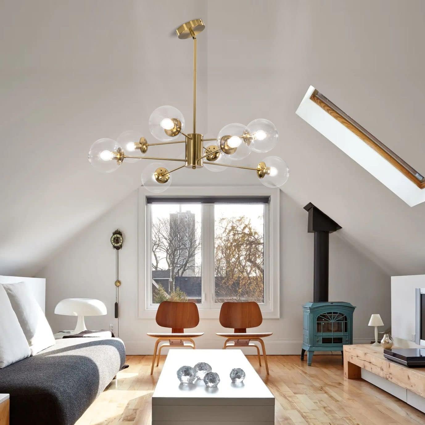 Kco 8-Light Modern Sputnik Chandelier - Gold & Clear Glass Globe Ceiling Pendant Light