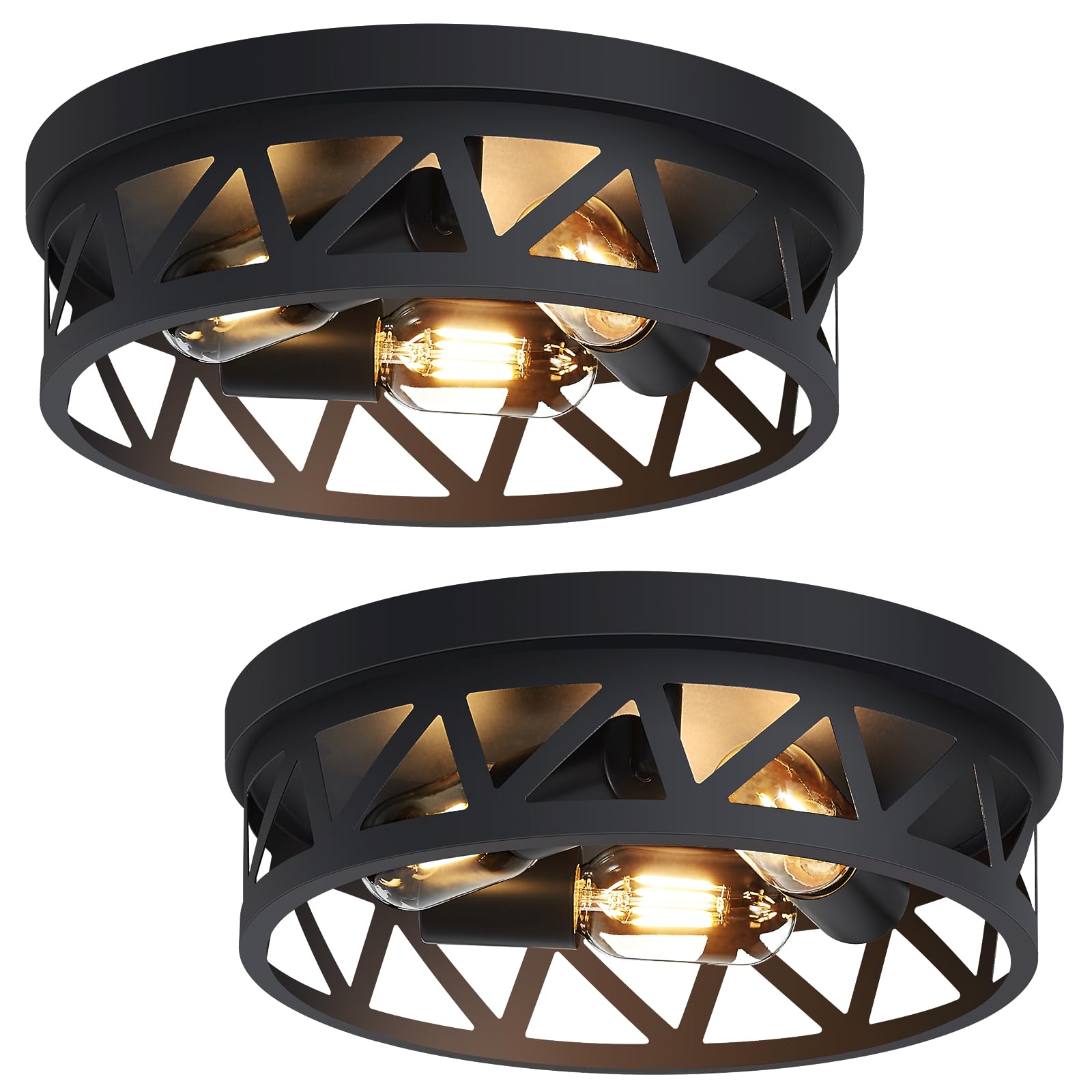 Dpxekq 13 Inch Black Flush Mount Ceiling Light Fixture,3-Light Light Fixtures Ceiling Mount For Hallway Hall,Kitchen Light Fixtures,Farmhouse Light Fixtures Ceiling (2 Pack)