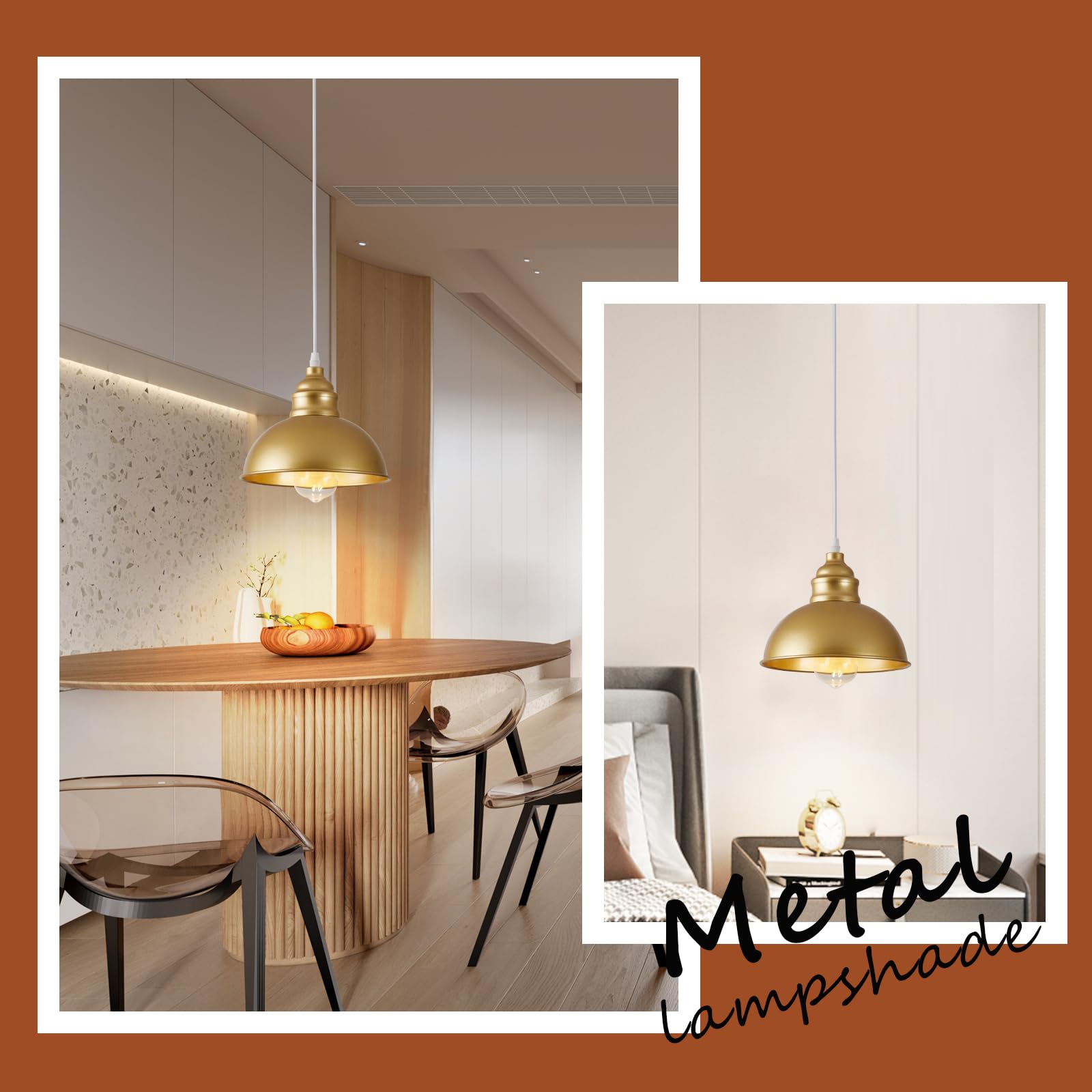 SoodMi Plug-in Pendant Light, 15FT Metal Hanging Lamp with On/Off Switch, Gold, Model PDL-011 for Living Room, Kitchen, Dining Room