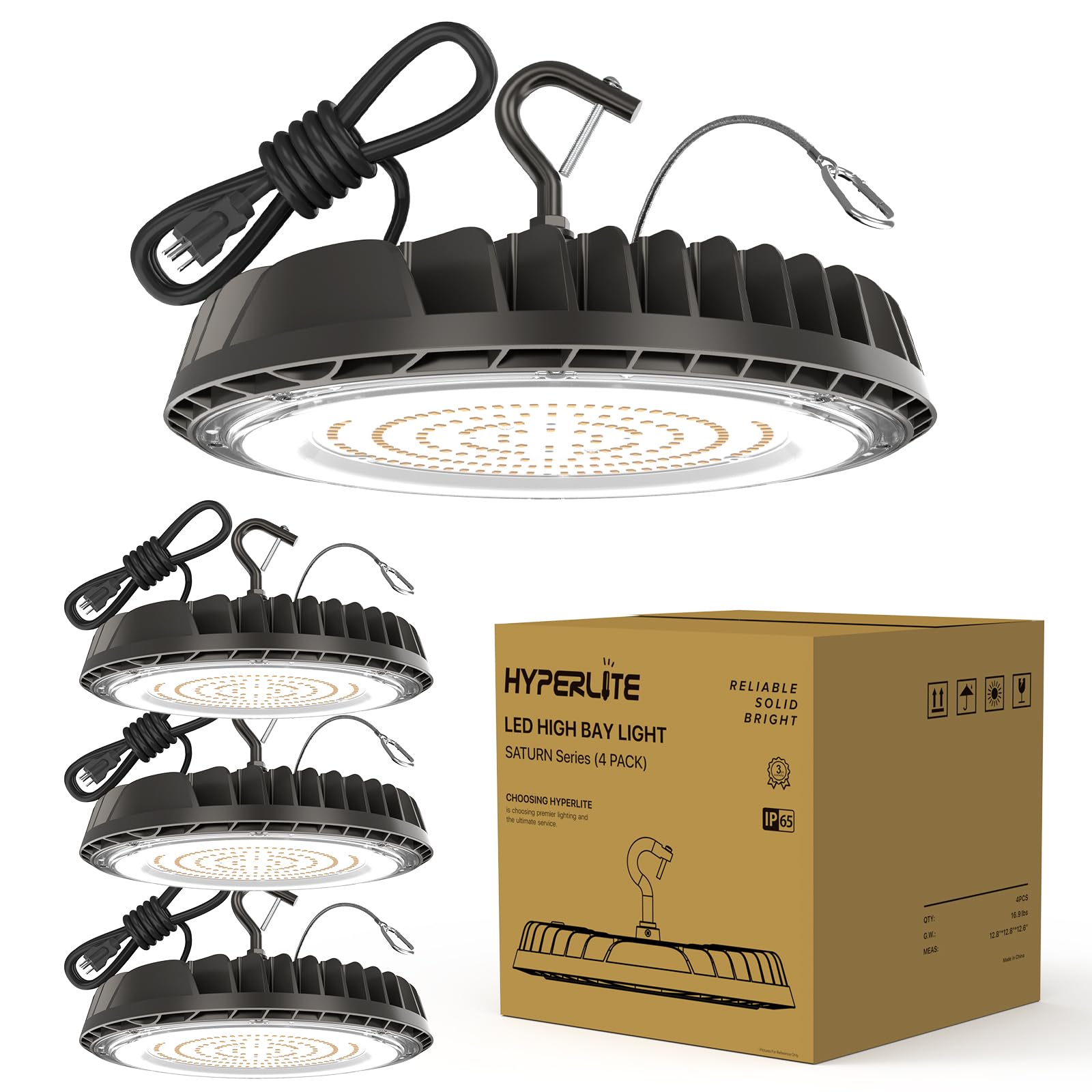 HYPERLITE LED High Bay Lights: 150W UFO LED Light for Workshop - Warehouse Lights 4 Packs ETL Listed