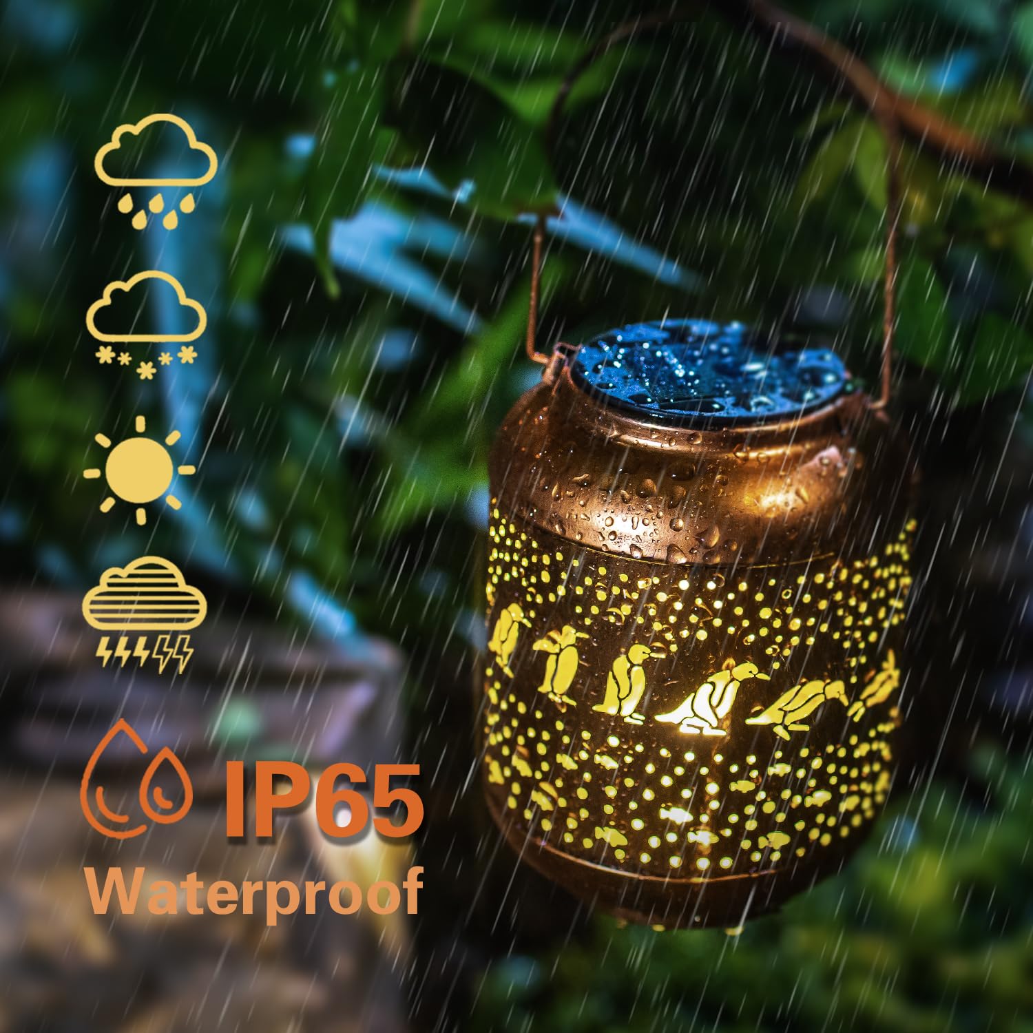 Penguin Solar Lanterns Outdoor Waterproof,Hanging Solar Lights Penguin Gifts For Women Men Metal Led Decorative Light For Yard,P
