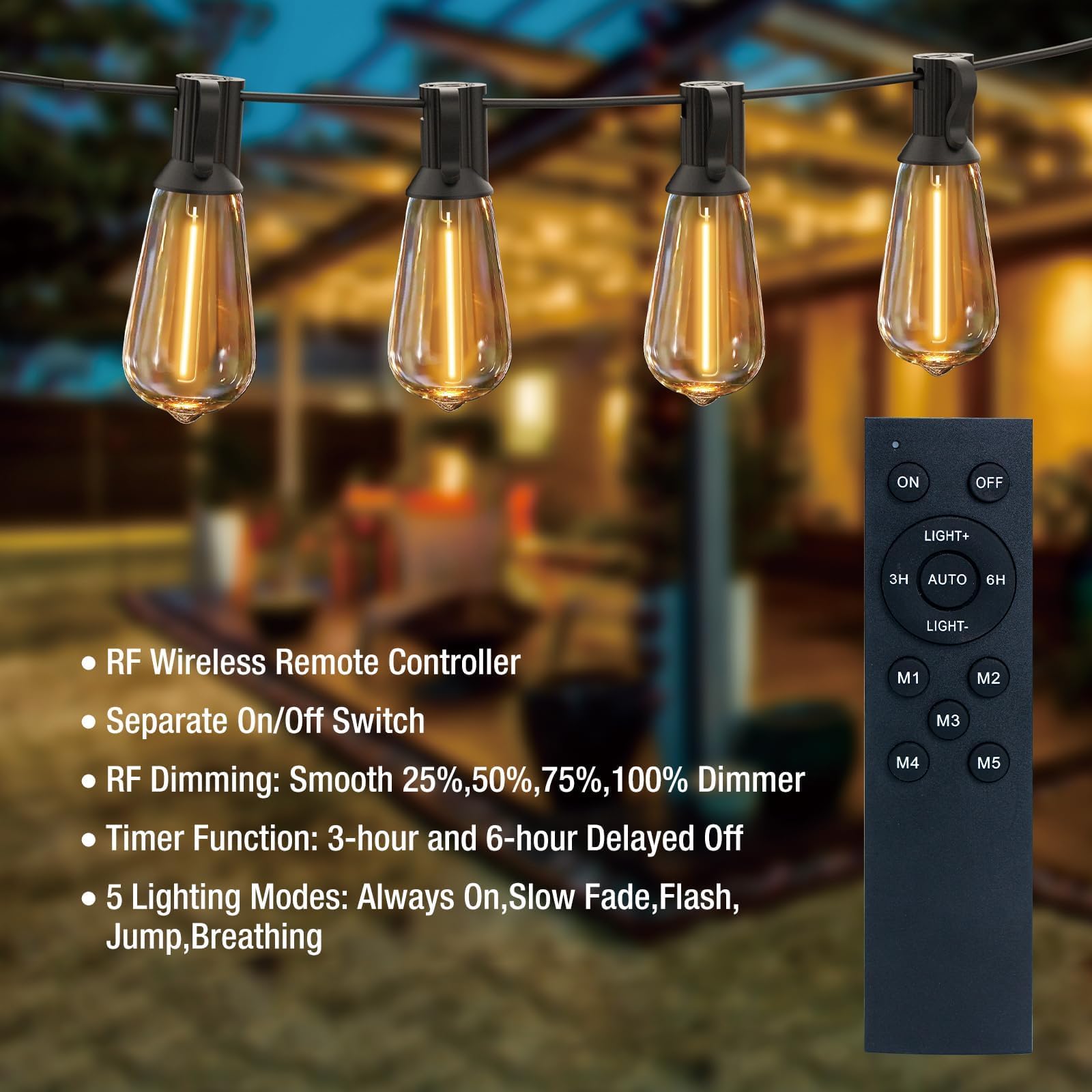 Litogo Led Outdoor String Lights With Remote, 232Ft (116X2) Waterproof Patio Lights With Shatterproof St38 Edison Bulbs, Dimmabl