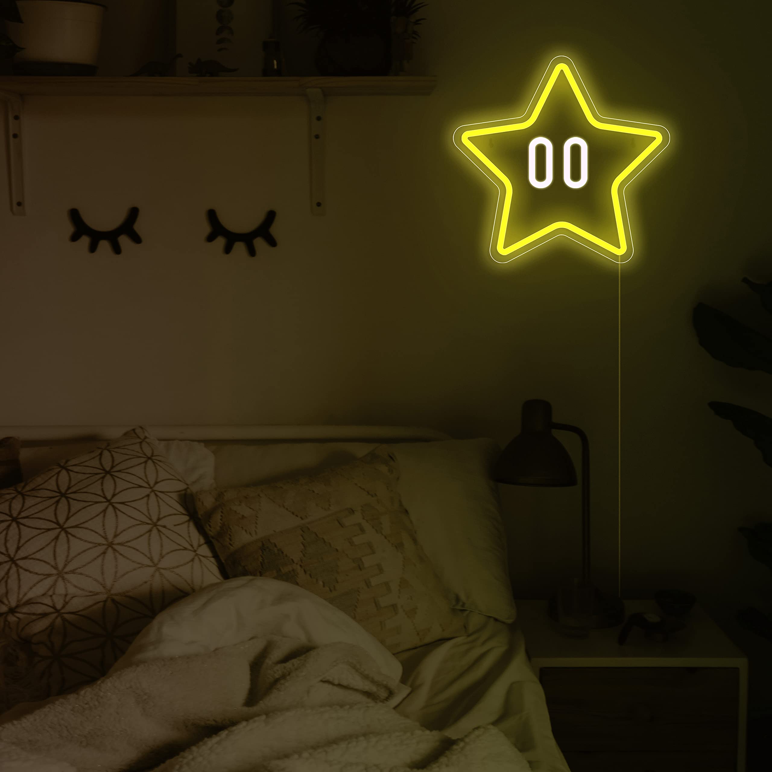 JIARODEY Star Neon Sign, Yellow Acrylic Gaming Wall Decor, 13.7x13.7in, Kids Room, Man Cave, Super Star Gamer Gift
