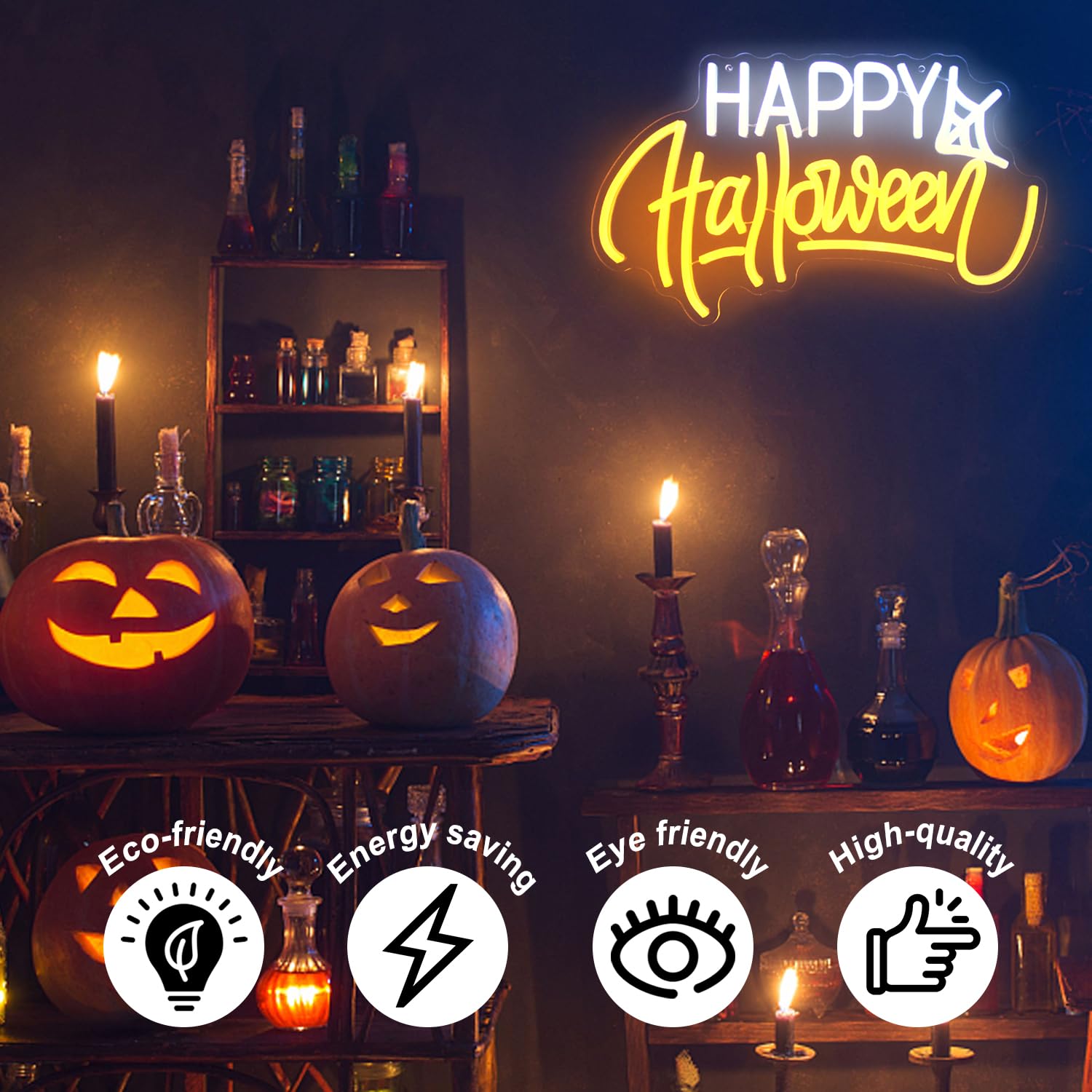 Happy Halloween Neon Sign Led Neon Halloween Lights Spider Web Neon Light Sign Spooky Led Signs For Wall Halloween Gifts Neon Light Up Signs For Halloween House Party Restaurant Decor