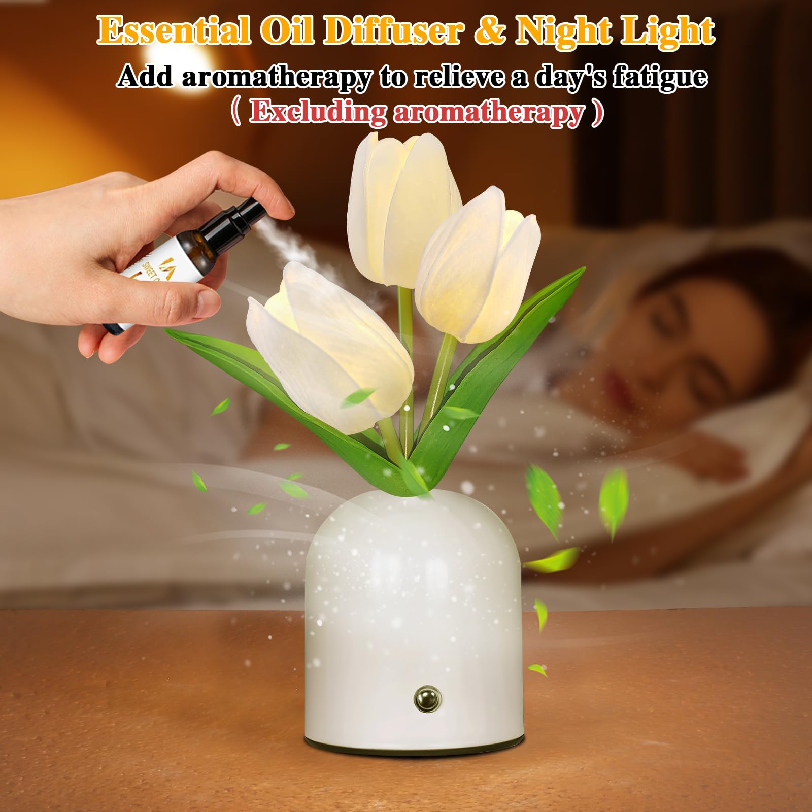 Zqpbled Birthday Gifts For Women/Mom Table Lamp  3 Color Crystal Flower Bedside Lamps Infinitely Dimming With Usb Charge Small Night Light Nightstand Touch Lamp For Bedroom (S-White)