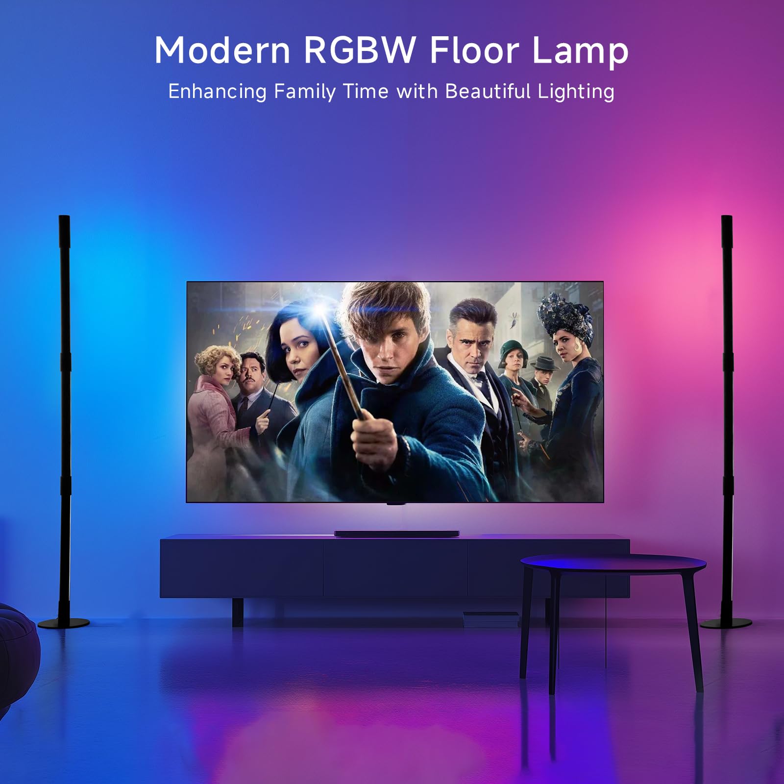 Sanben Corner Floor Lamp - 2 Pack Black Rgb Led Floor Lamp With Music Sync And 16 Million Diy Colors, App & Remote Control, Color Changing Modern Smart Corner Lamp For Bedroom Living Room