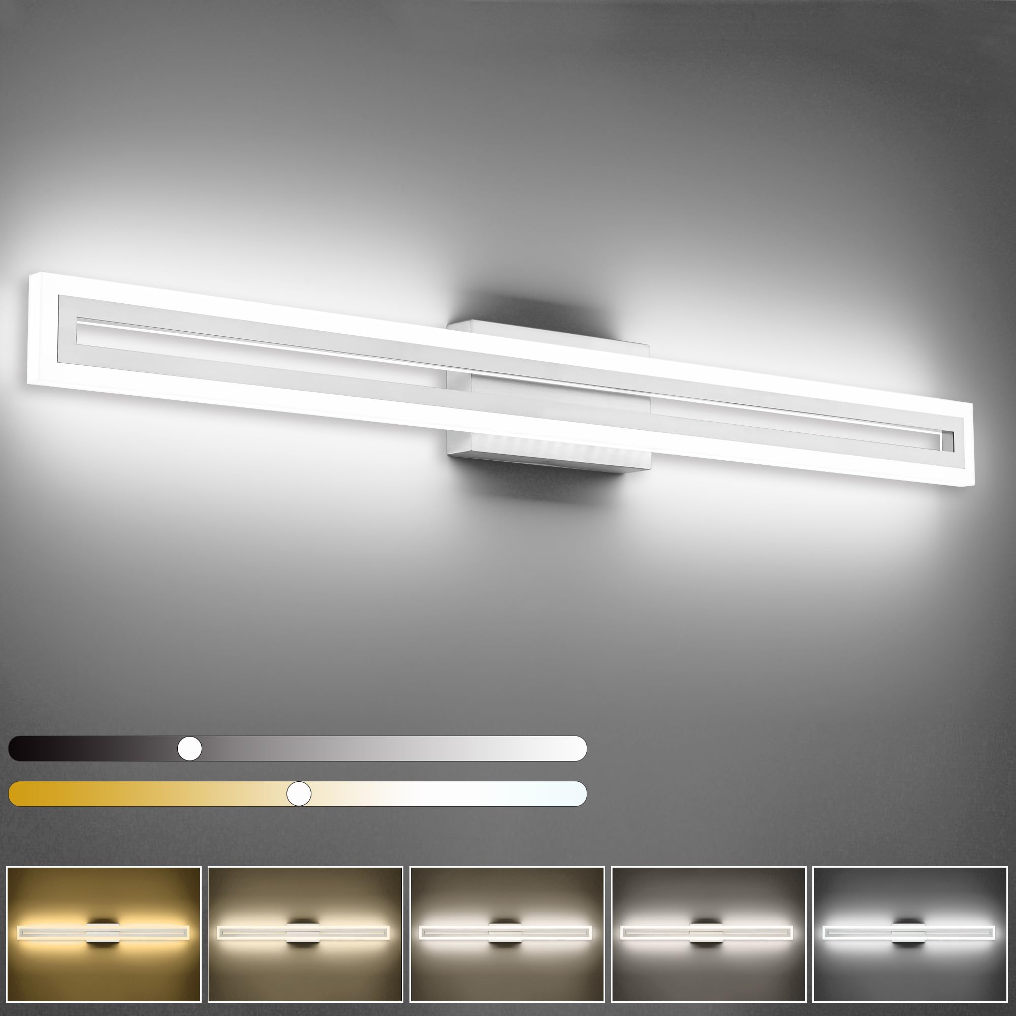 SOLFART Vanity Light Fixture Brushed Nickel LED 40 Inch 5 Color Adjustable S8300 Model