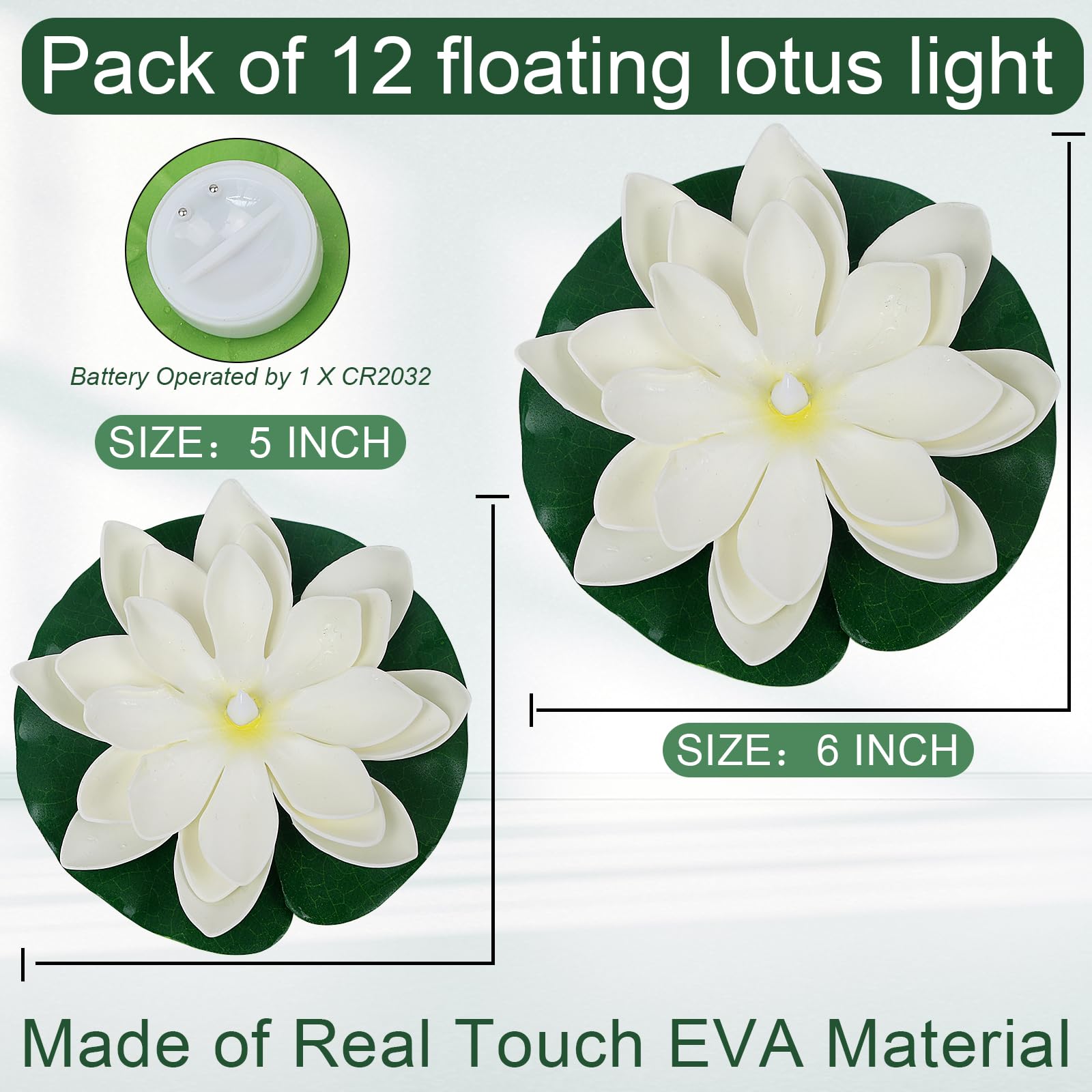 Lacgo 12 Pcs Diwali Waterproof Floating Lotus Light - Floating Flower Light Battery Operated Water Activated Warm White Pool Flower Lamp Wedding,Anniversary,Garden Decoration(6Inch & 5Inch)
