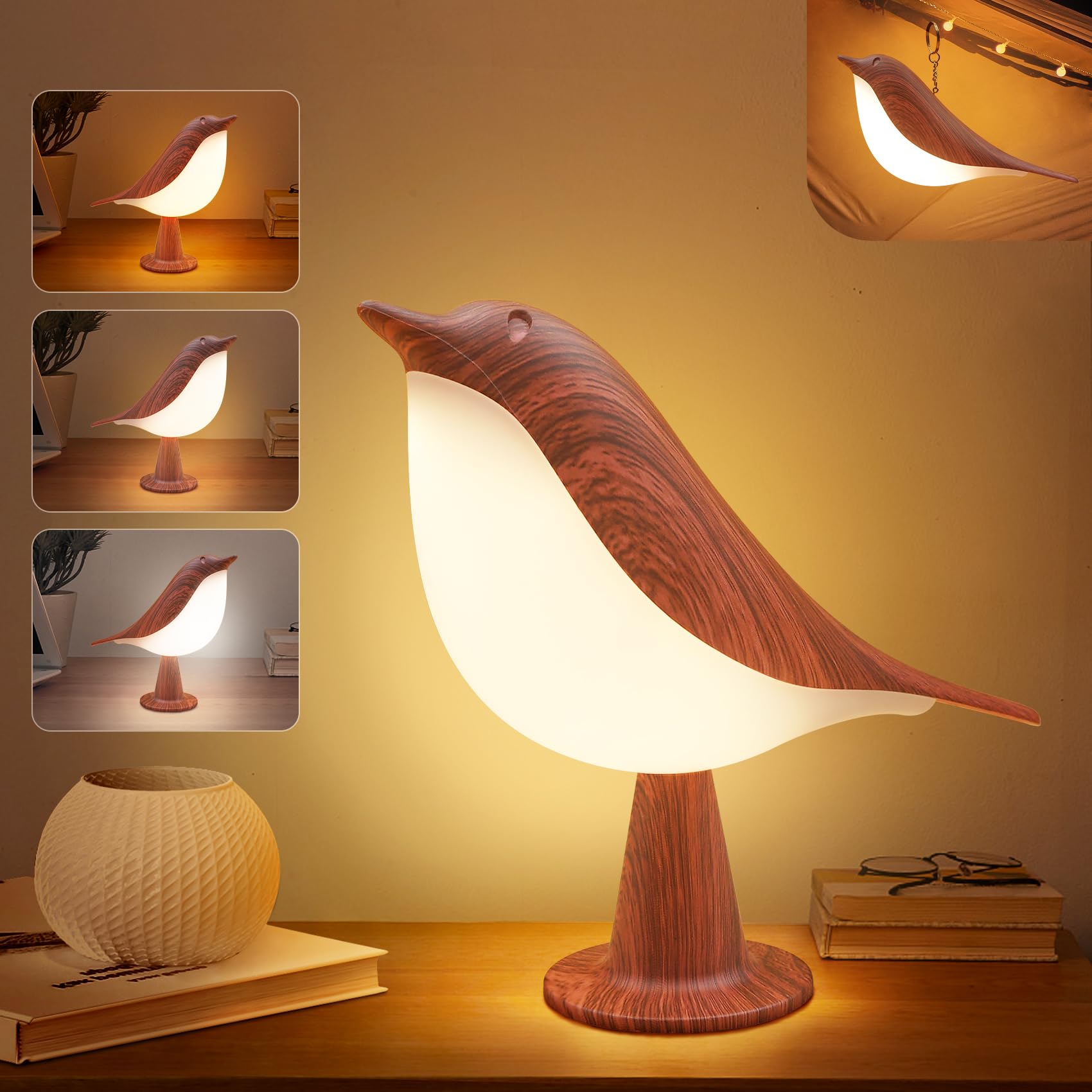 Vvin 2 In 1 Small Desk Lamp, Bird Cordless Table Lamp With 3 Color Temperature Dimmer And Touch Sensor - Rechargeable Battery Night Light For Kids, Bedroom, Bedside, And Outdoor Use