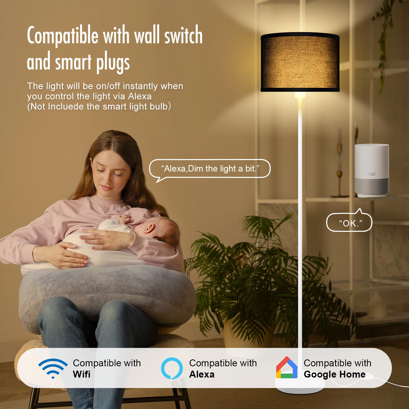 Floor Lamp White  Standing Lamp  58  Tall Floor Lamp With Black Lampshade  Foot Pedal Switch  Modern Bright Floor Lamps For Living Room/Bedroom/Classroom/Kids Room  White Lamp For Girls  Gift(No Bulb)