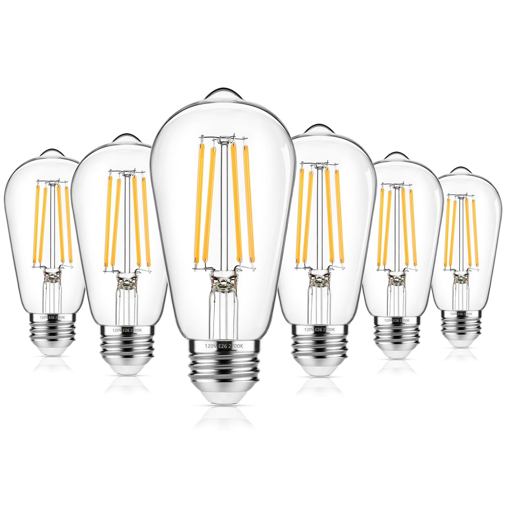 Asomst Vintage Edison Bulbs 60W Equivalent 850Lm, 6W Led Light Bulb Warm White 2700K, St58 Filament Lighting E26 Base, Non-Dimma