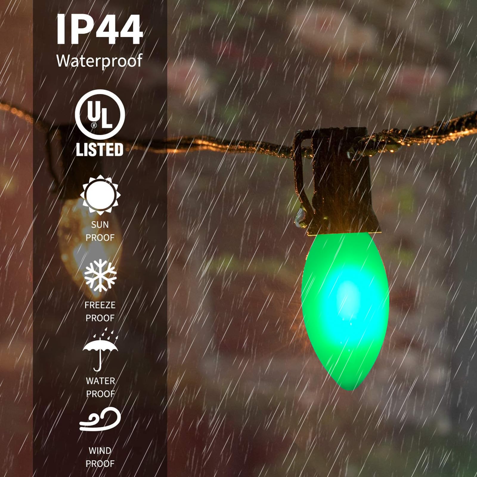 25 Pack C9 Led Green Christmas Light Bulbs, Shatterproof C9 Replacement Bulbs For Outdoor Christmas String Lights, 0.6W Led Nigh