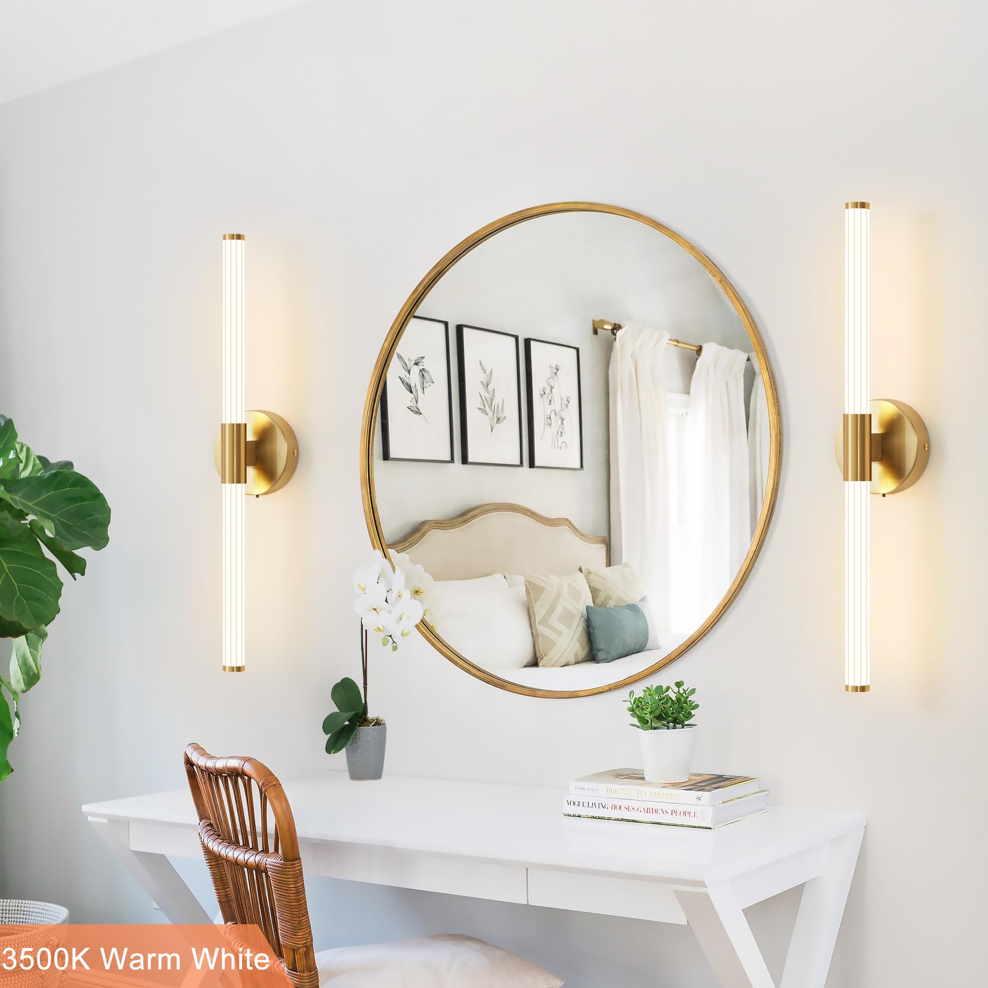 Gold Wall Sconces Set Of Two Hardwired  Dimmable 5Cct Led Bathroom Light Fixtures Over Mirror  360 Full Lighting 23 Inch Vanity Light Bar Modern Wall Sconce For Bathroom Bedroom Living Room