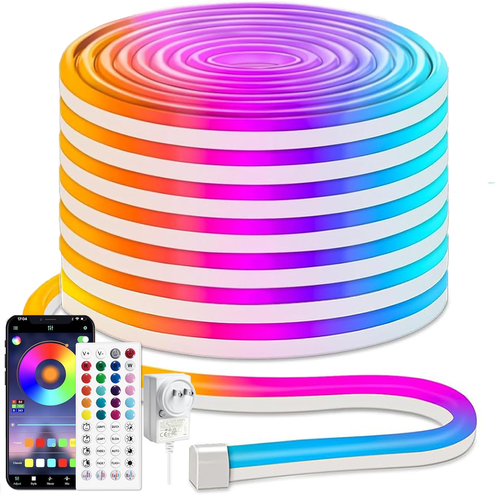 iNextStation 49.2FT RGB Neon LED Band Lights  24V Waterproof Silicone Rope Light  Music Sync  Color Changing  App & Remote Control  for Bedroom  Outdoor  Wall  Ceiling Decor