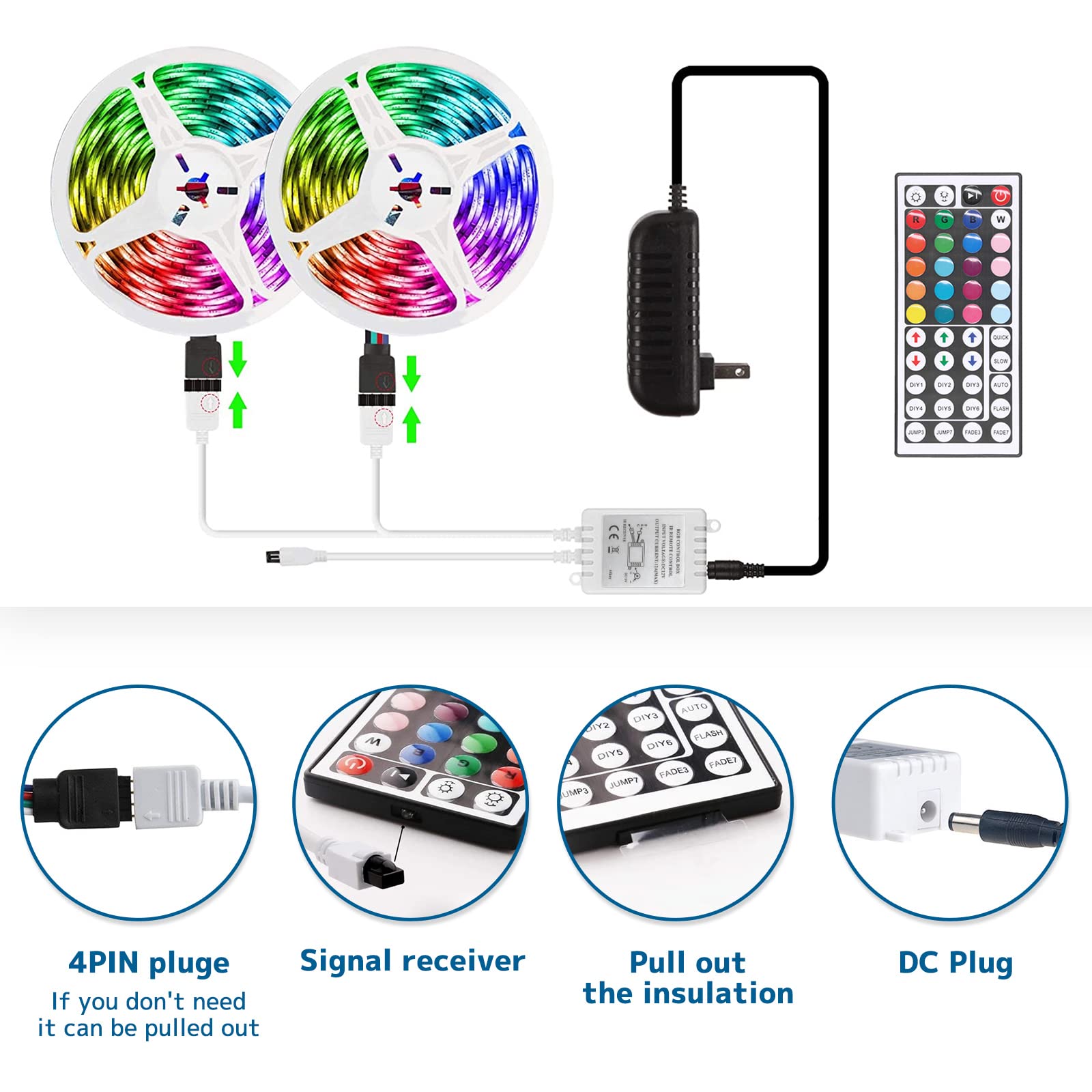 Ruirui 44 Keys RGB LED Controller - Dual Outputs, Wireless Remote, Plastic, for 5050/3528 Strip Lights, RGB Color