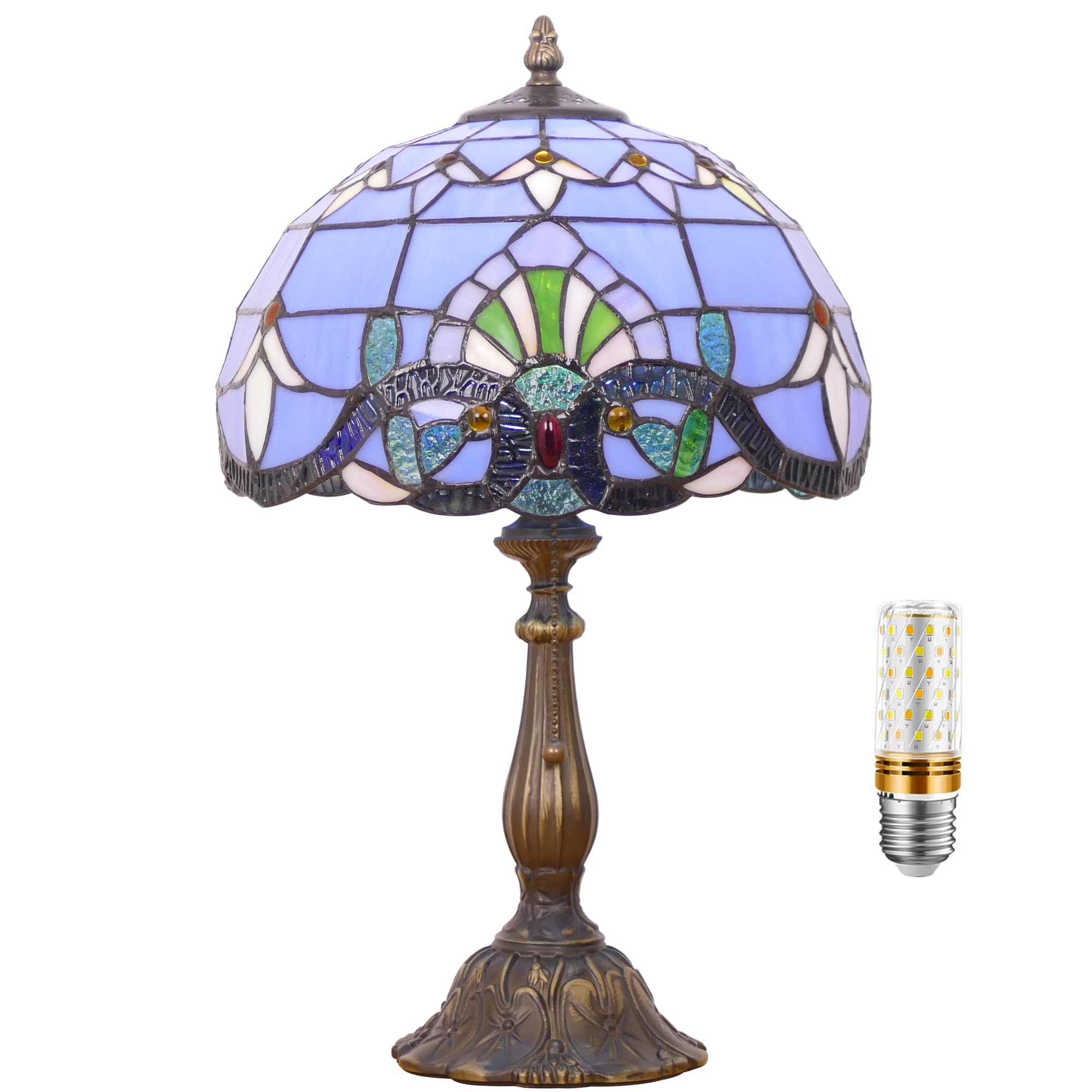 WFAYNTIFL Tiffany Lamp Stained Glass Table Lamp Antique Bedside Reading Light W12H19 Inches (Baroque)