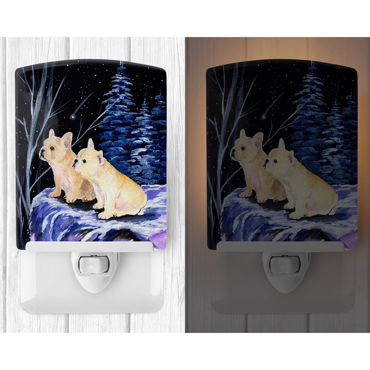Carolines Treasures Ceramic Night Light, Starry Night French Bulldog, UL-Certified, 6x4x3in, Multicolor, Model SS8395CNL