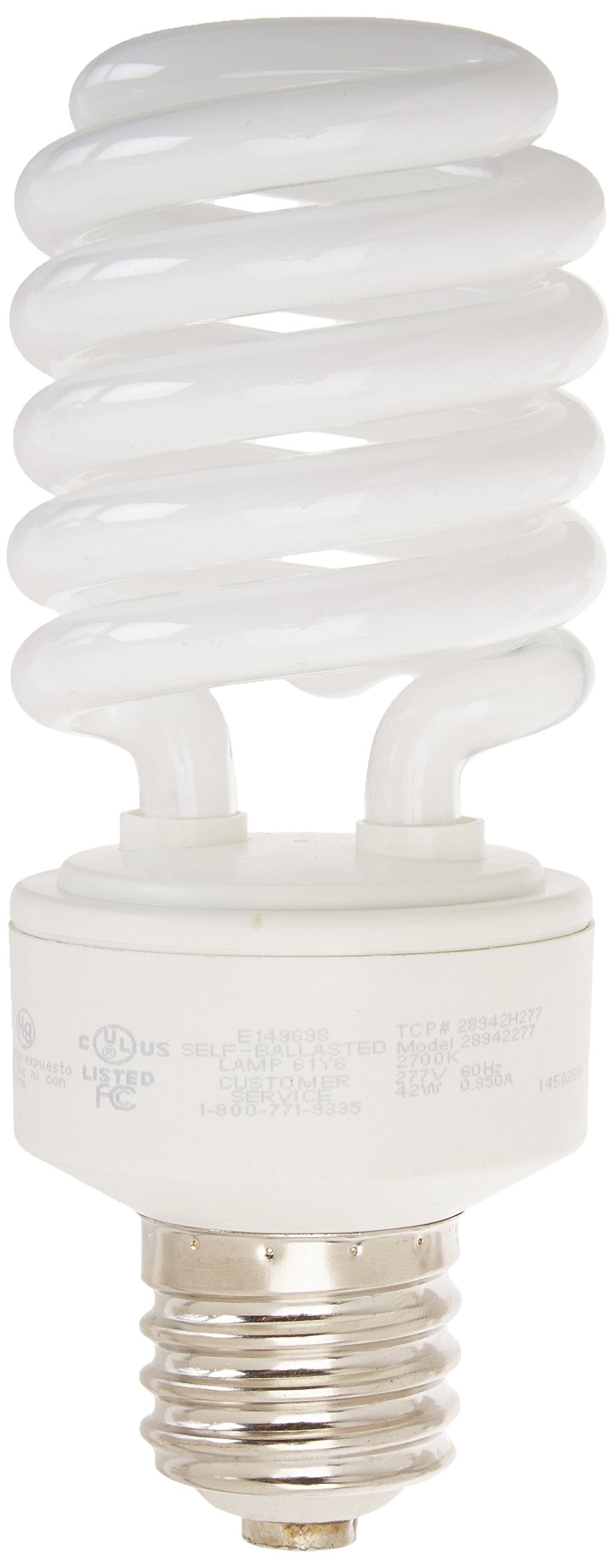 TCP 28942H277 CFL Spring Lamp - 150 Watt Equivalent (only 42w used!) Soft White (2700K) MOGUL Base Spiral Light Bulb - 277 Volt