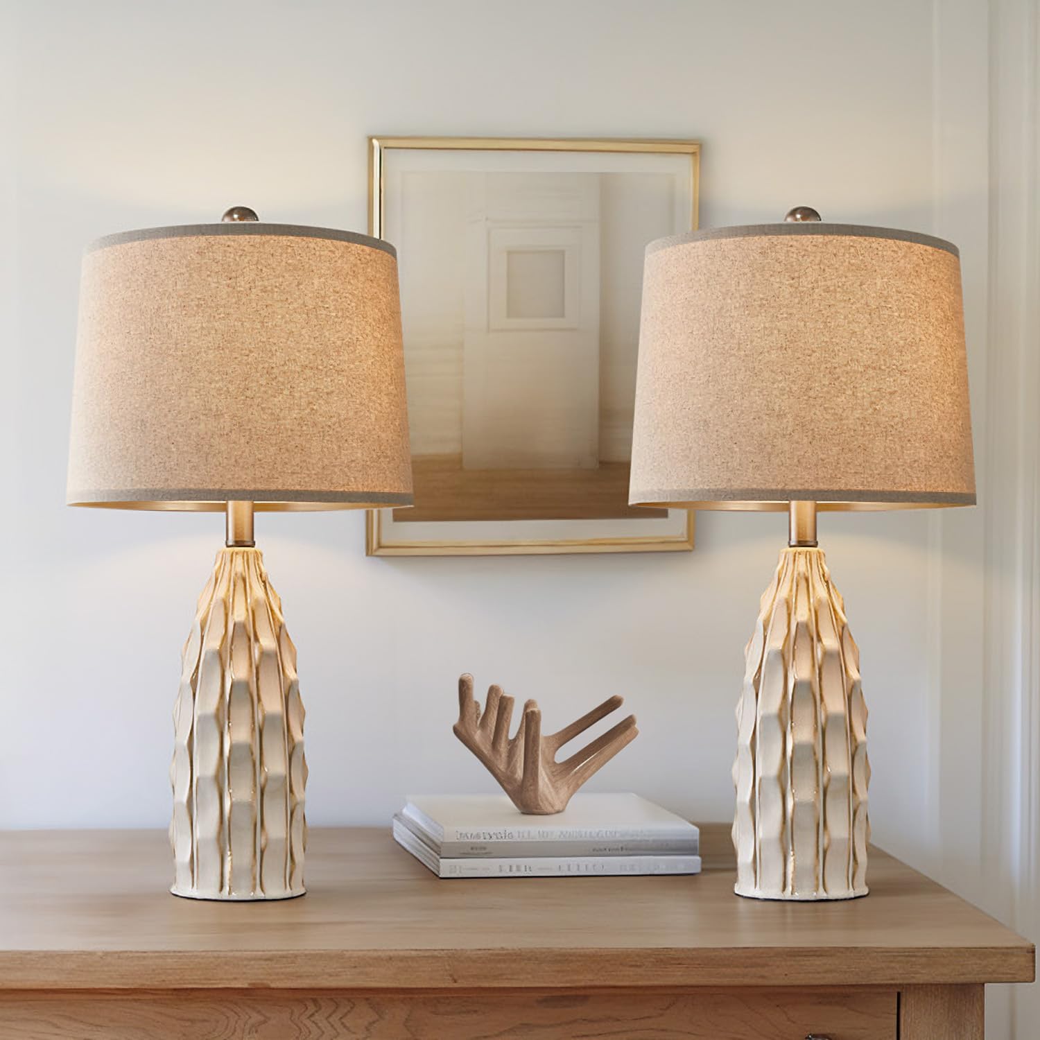 Usumkky 23.75-Inch Ceramic Table Lamps Set Of 2 For Living Room, Bedside Lamp For Bedroom And Farmhouse Nightstands Or End Tables