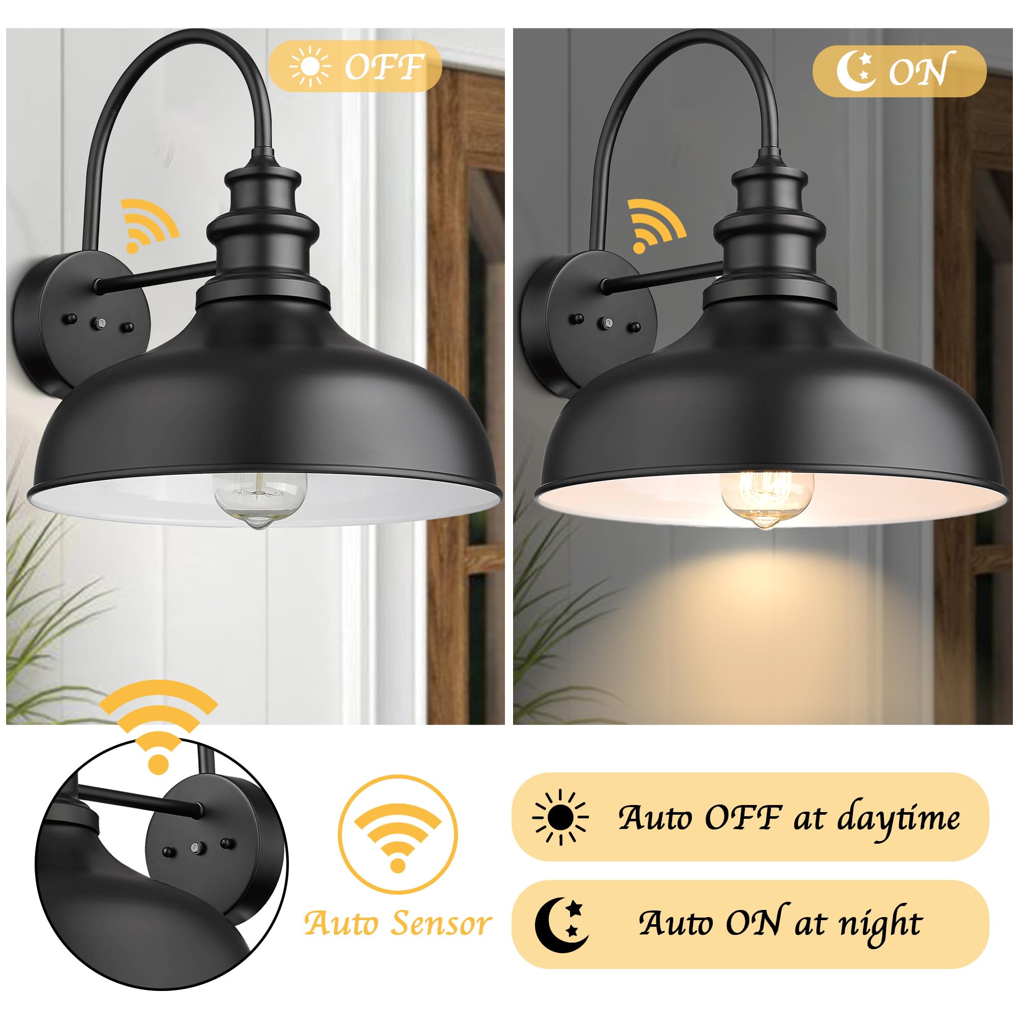 Bestshared Gooseneck Barn Light, Outdoor Wall Sconce, 2 Pack, Black+White, Metal, Model BSDDV260-NE