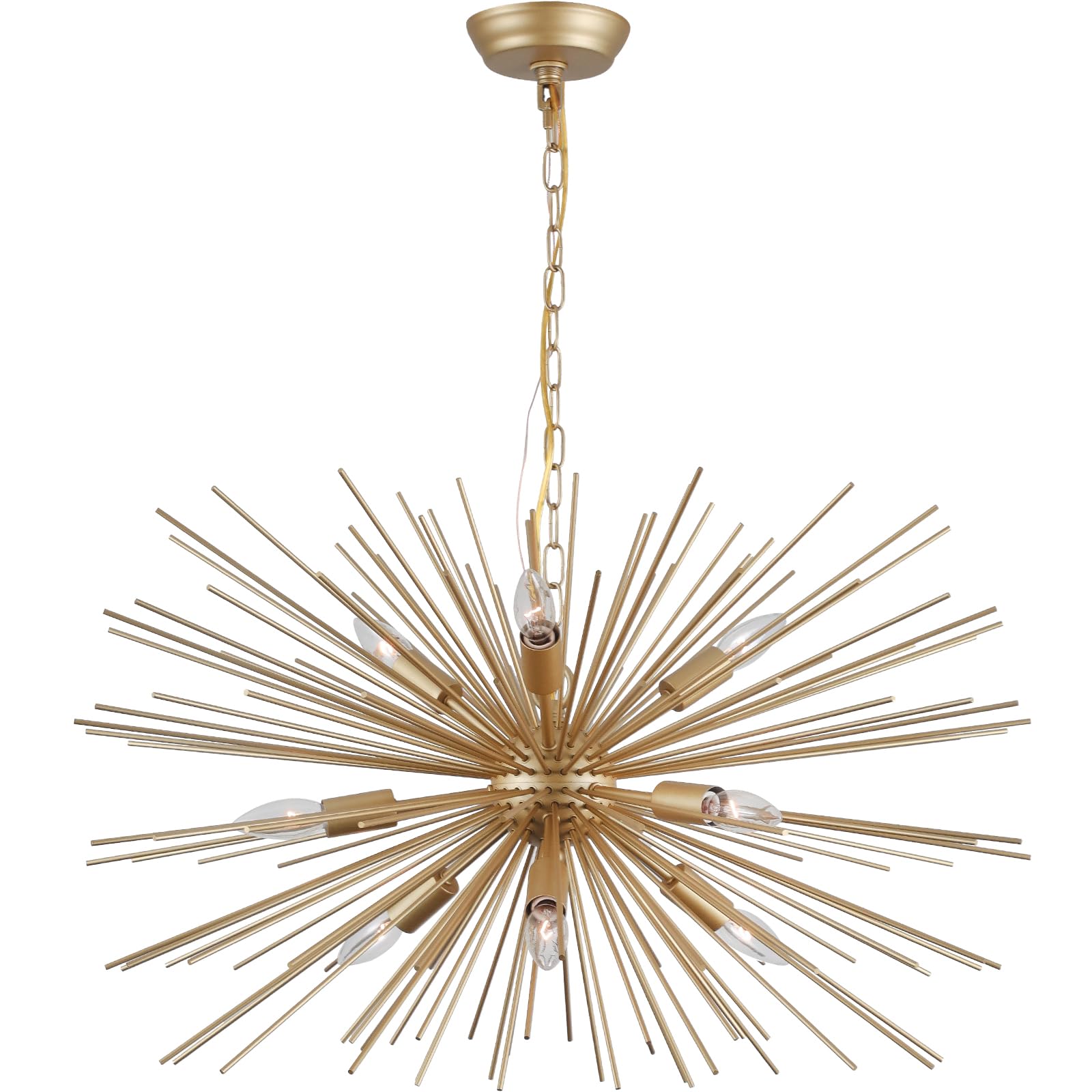 Cawabien 9-Light Gold Starburst Sputnik Chandelier, Firework Ceiling Light for Dining Room, Living Room, Kitchen, 29in, Model ZR9362G01