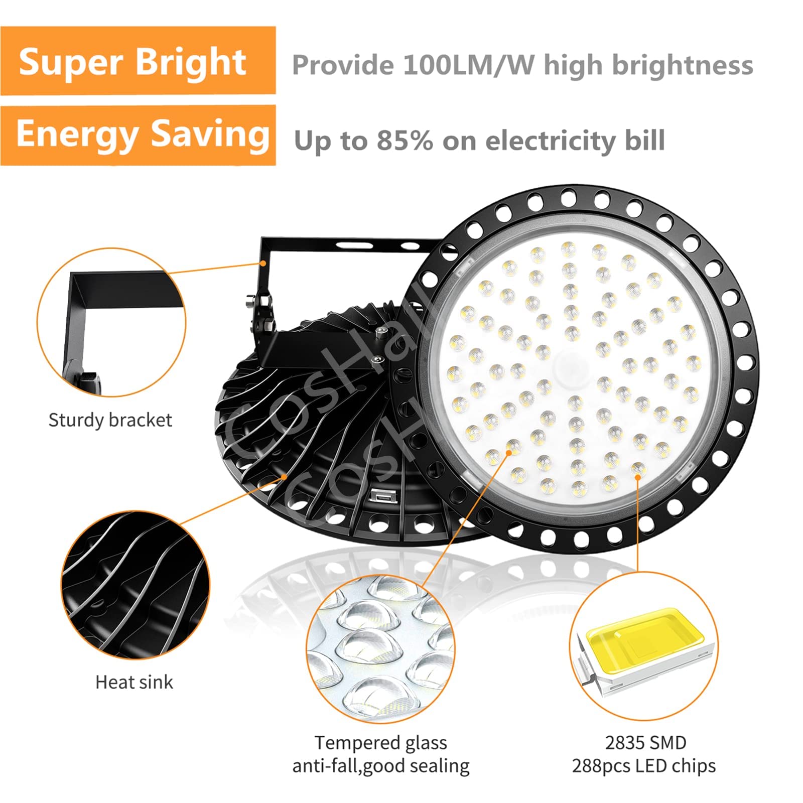 Chunnuan UFO LED High Bay Lights, 300W 30000LM, 6500K Daylight, Waterproof, 2 Pack