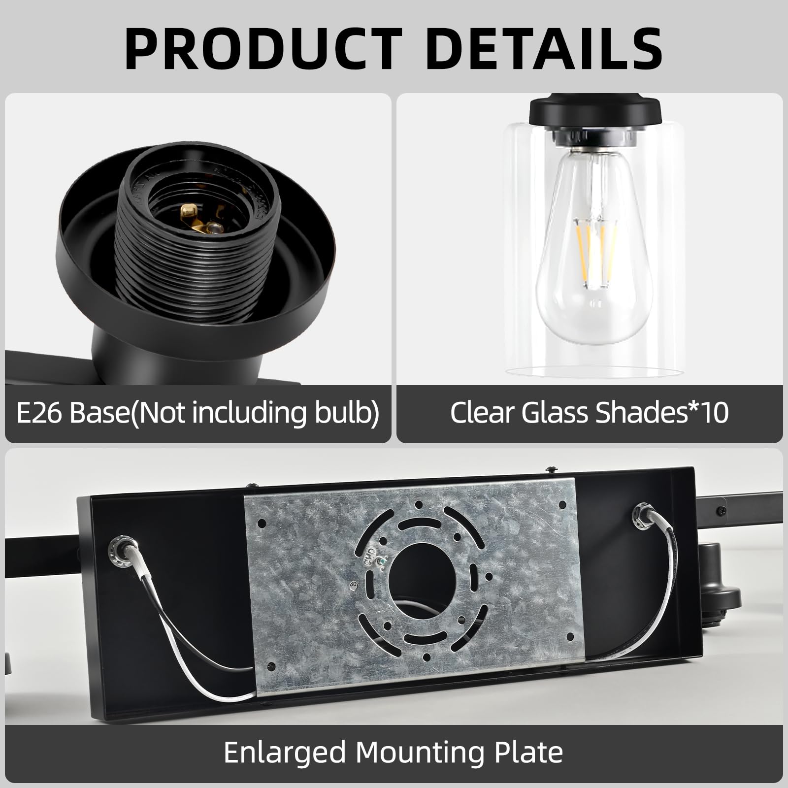 DIKAIDA 10-Light Black Bathroom Vanity Light Fixture, Matte Black Metal Over Mirror Lighting for Bedroom and Living Room, Model BLBD-10