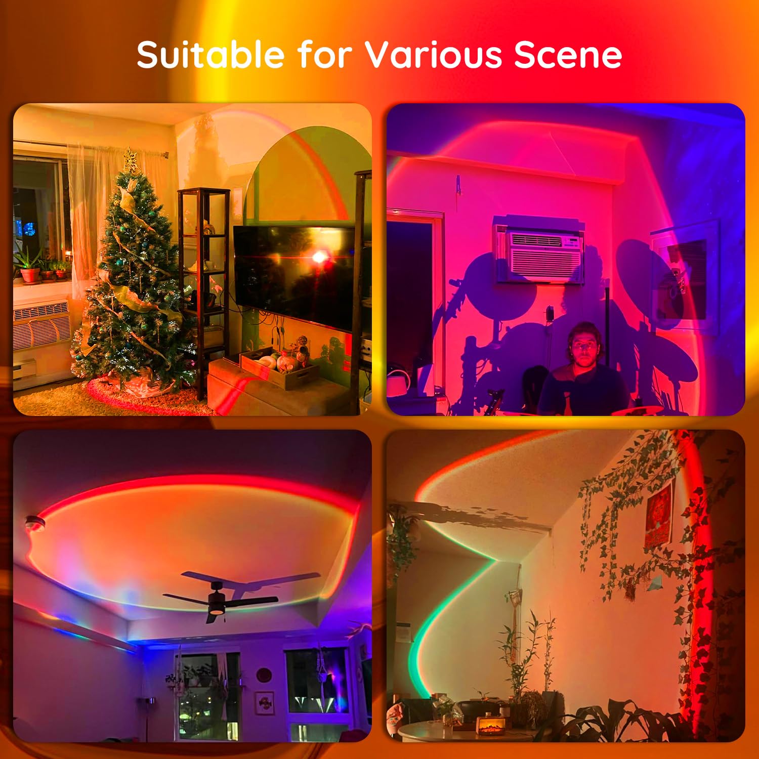 Neroupe Sunset Lamp Projector With App Control Multicolor Changing Led Lights For Room, 360 Degree Rotation Sunlight Lamp Set Mo