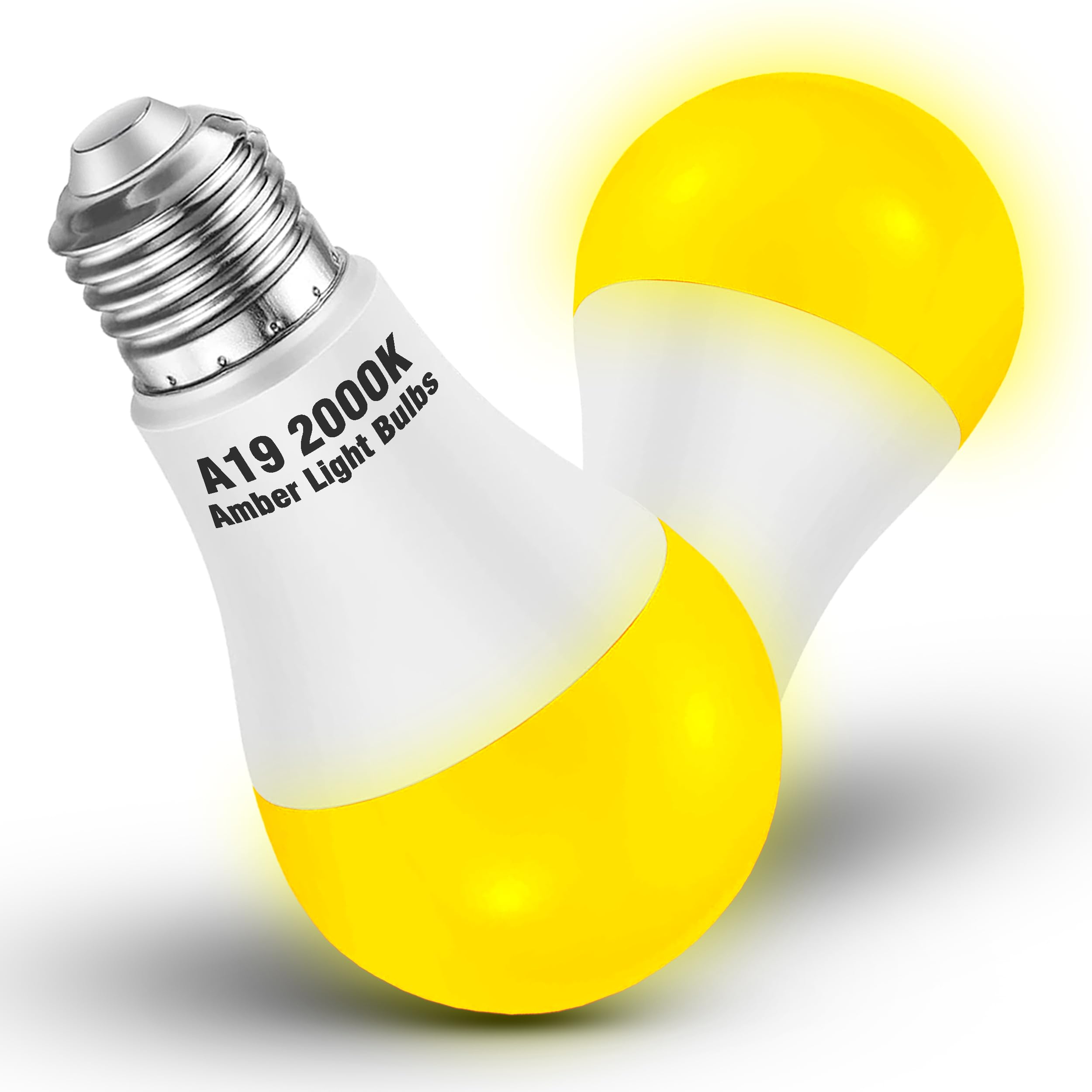 Elmoyle E26 Amber Light Bulbs 2000K, Warm Light Bulb 60W Equivalent, 800lm, A19 9W Soft Yellow Light Bulbs for Porch, Patio, Bed