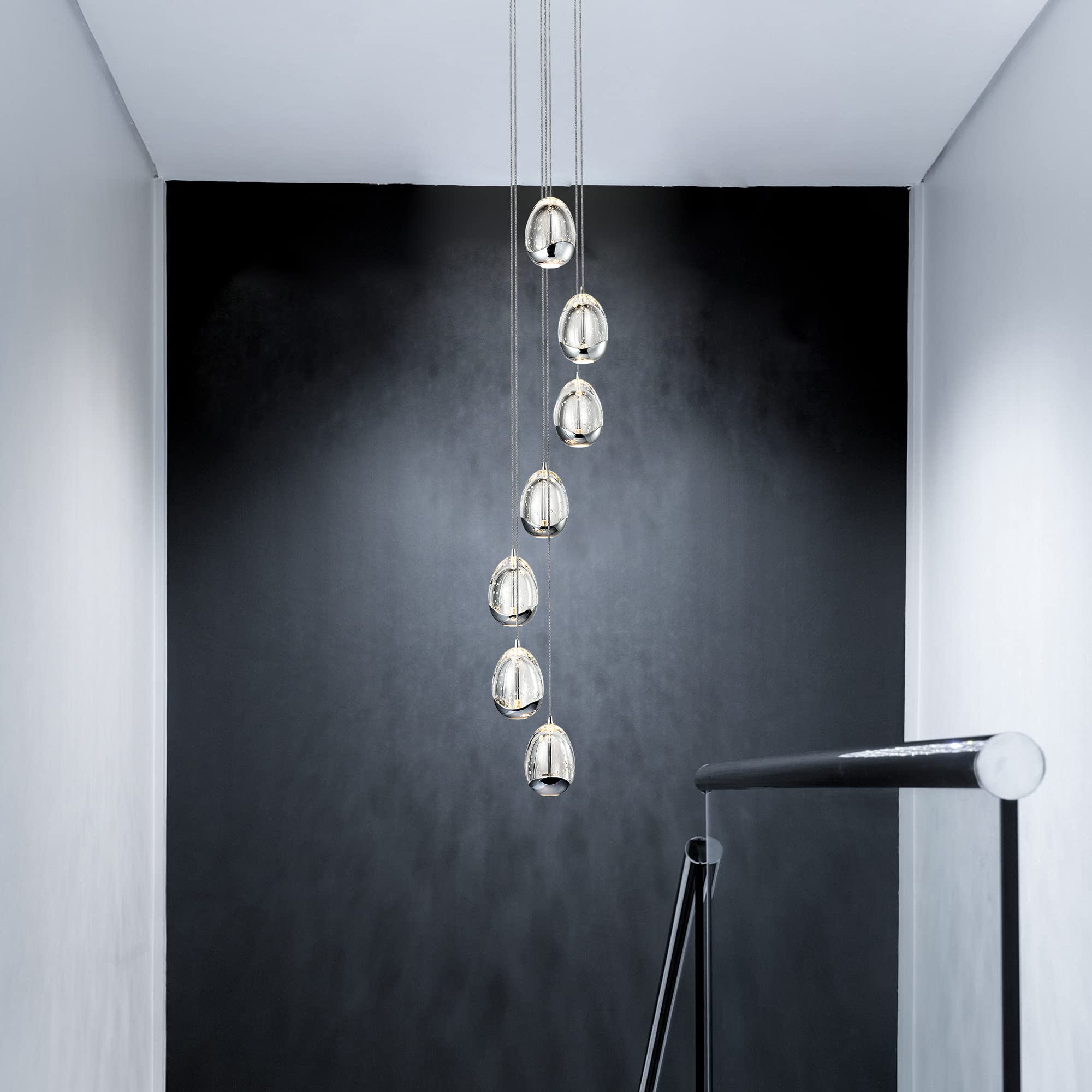 Vonn Venezia 7-Light Led Chandelier, Adjustable Height, Polished Chrome With Clear Glass Shades