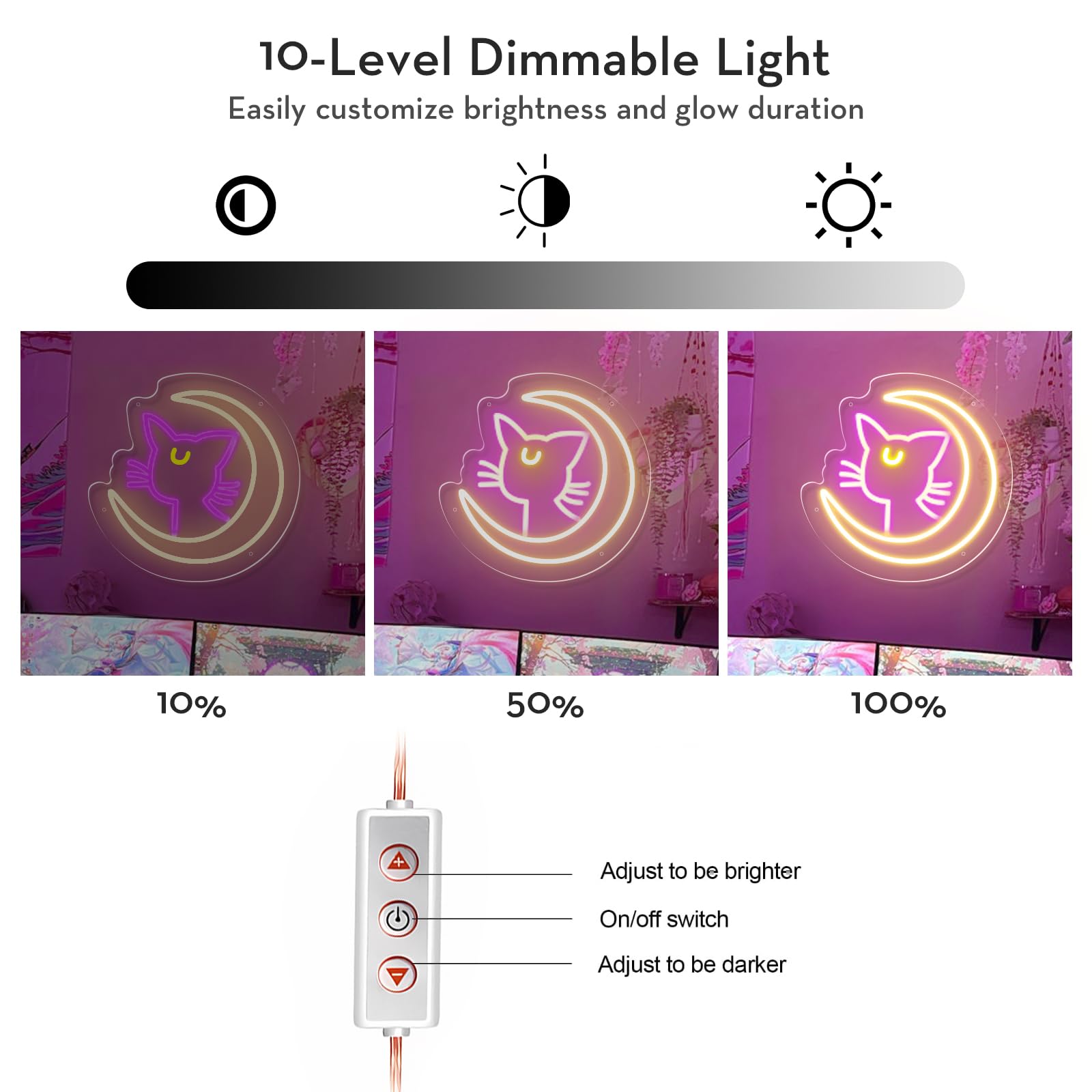 MiMaik LED Neon Sign - Japanese Anime Luna Cat Light, Dimmable, 10inx9.8in, Pink Kawaii Decor for Bedroom, Game Room, Birthday Party