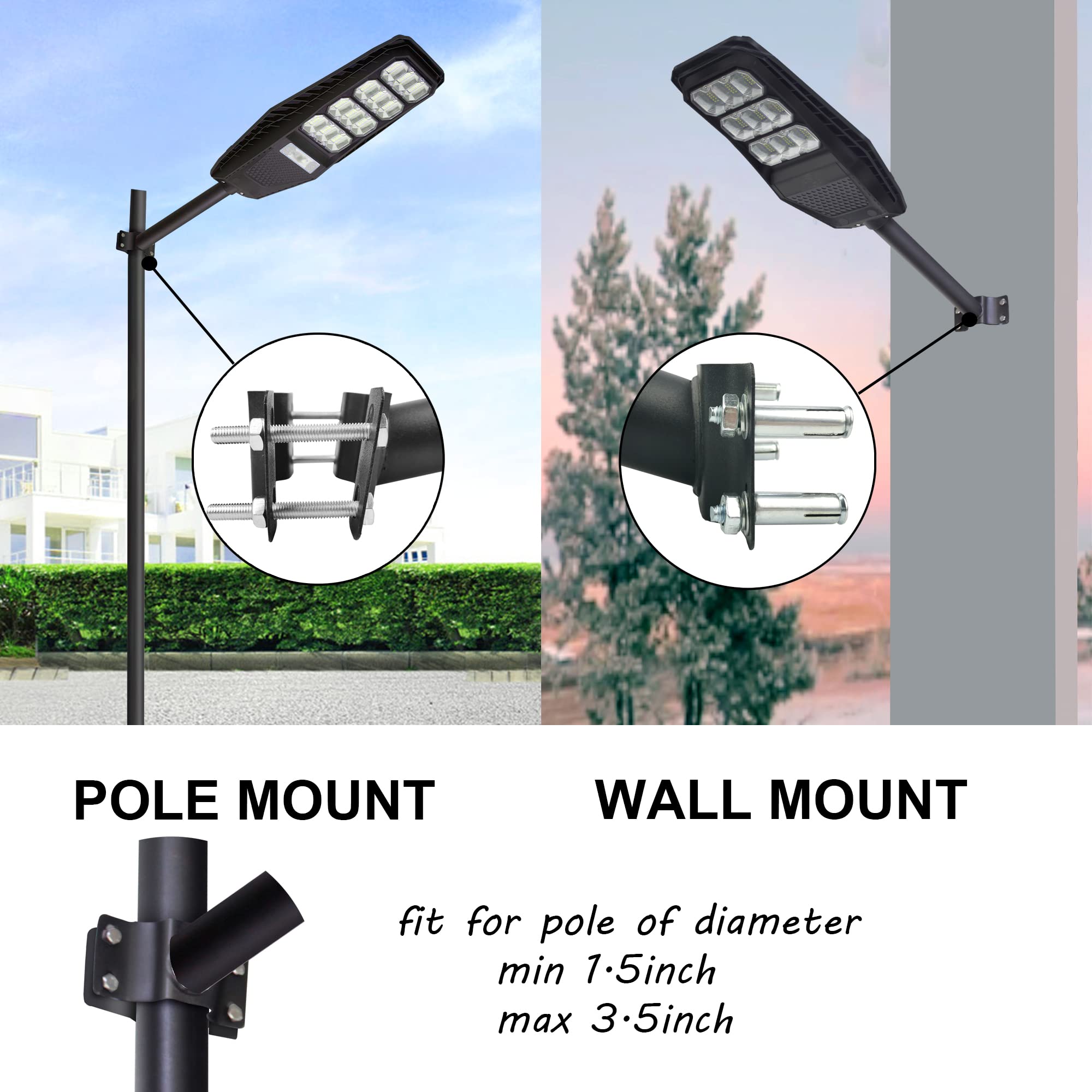 MiDive 12 Black Solar Light Pole Mount Kit - Metal Wall Bracket for Street Lights, Barn Lamps, and Outdoor Fixtures