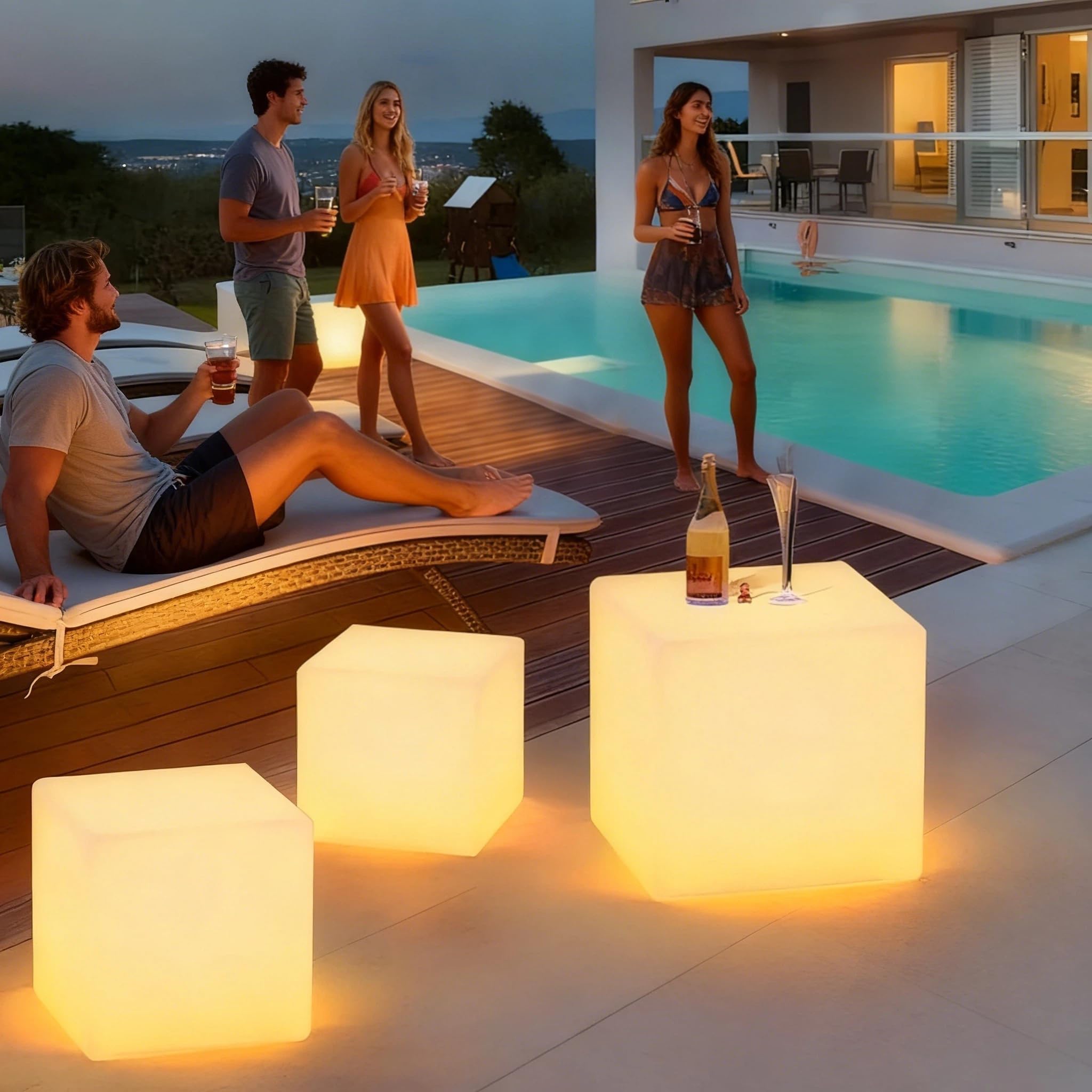 LOFTEK 20-inch RGB LED Cube Light - Rechargeable, IP65 Waterproof, Multicolor, Remote Control for Home, Outdoor, Pool, Party Decor