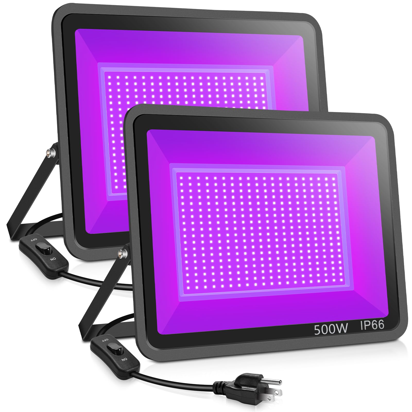 Xycn 500W Led Black Lights, Ip66 Waterproof, 2 Pack For Glow In The Dark & Stage Lighting