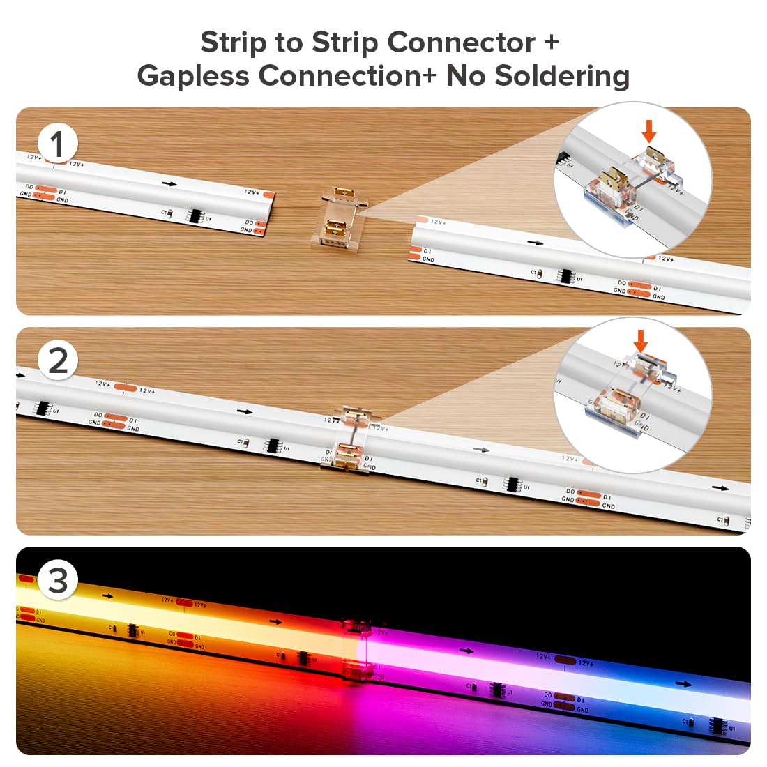 Btf-Lighting Fcob Cob 12Mm Solderless Connector Kit 5 Pairs L-Shaped 4Pcs Strip To Strip Connectors For 3Pin Fcob Ws2811 Ic Rgb