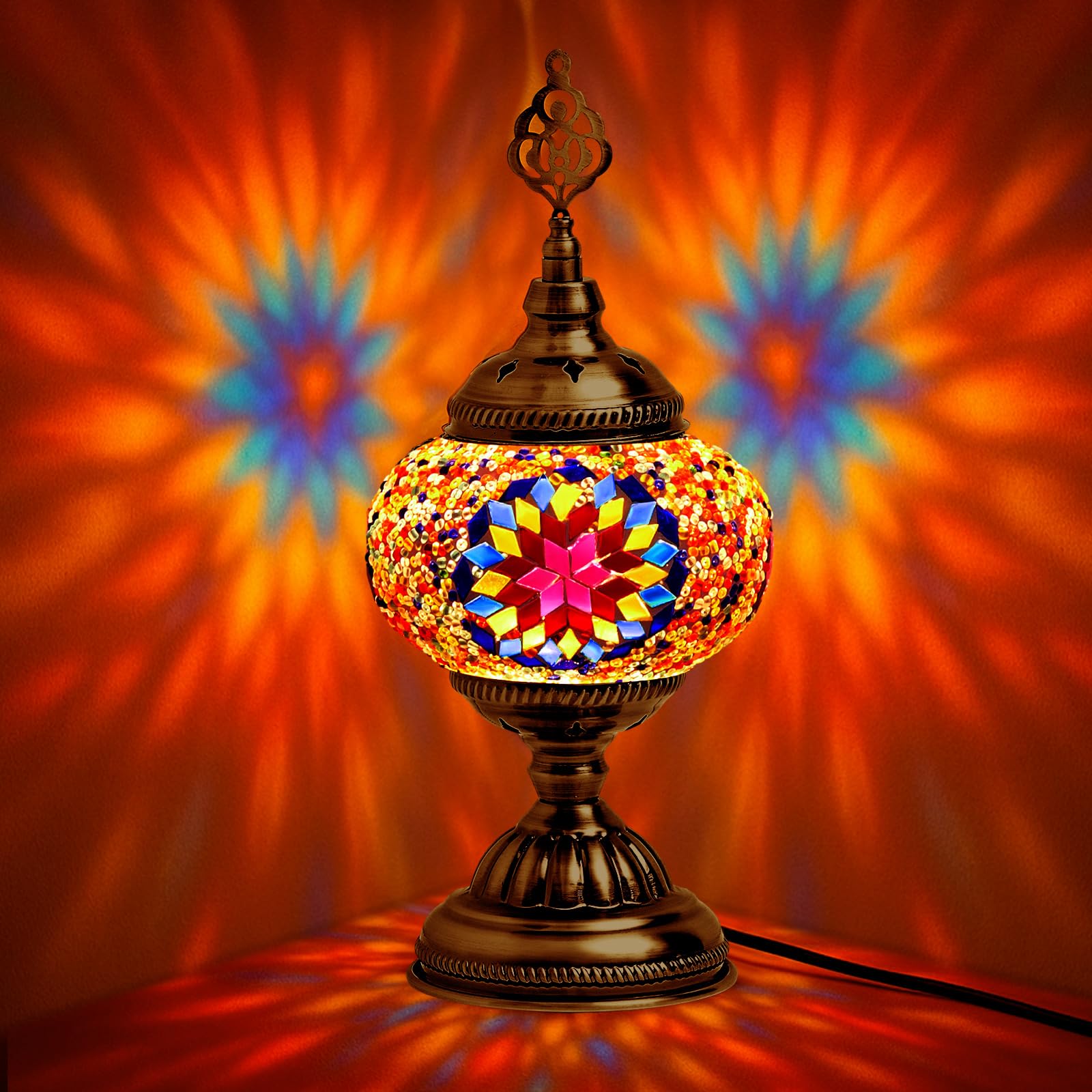 Baquler Large Globe Turkish Moroccan Table Lamp Handmade Vintage Colorful Moroccan Glass Lampshade Turkish Desk Lamp Bohemian De
