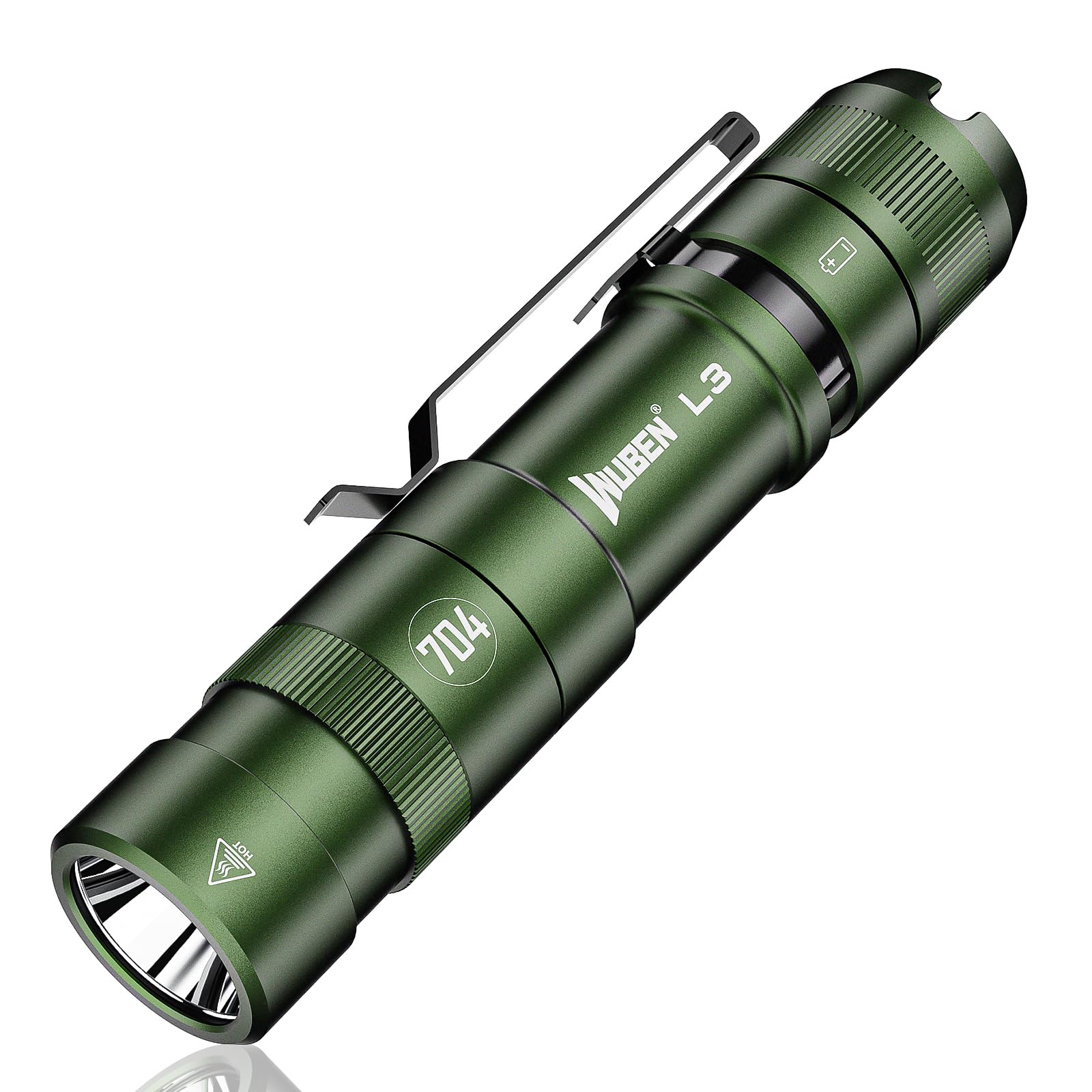 WUBEN L3 Tactical Flashlight, 3000 Lumen, Rechargeable, IP68 Waterproof, Green Aluminum, USB-C Charging, 7 Light Modes