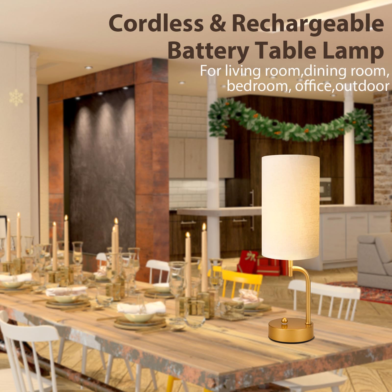 Dreamholder 2 Pack Cordless Bedside Table Lamp, 5000mAh Rechargeable Battery Operated Touch Desk Lamp, 3 Way&Stepless Dimmable P